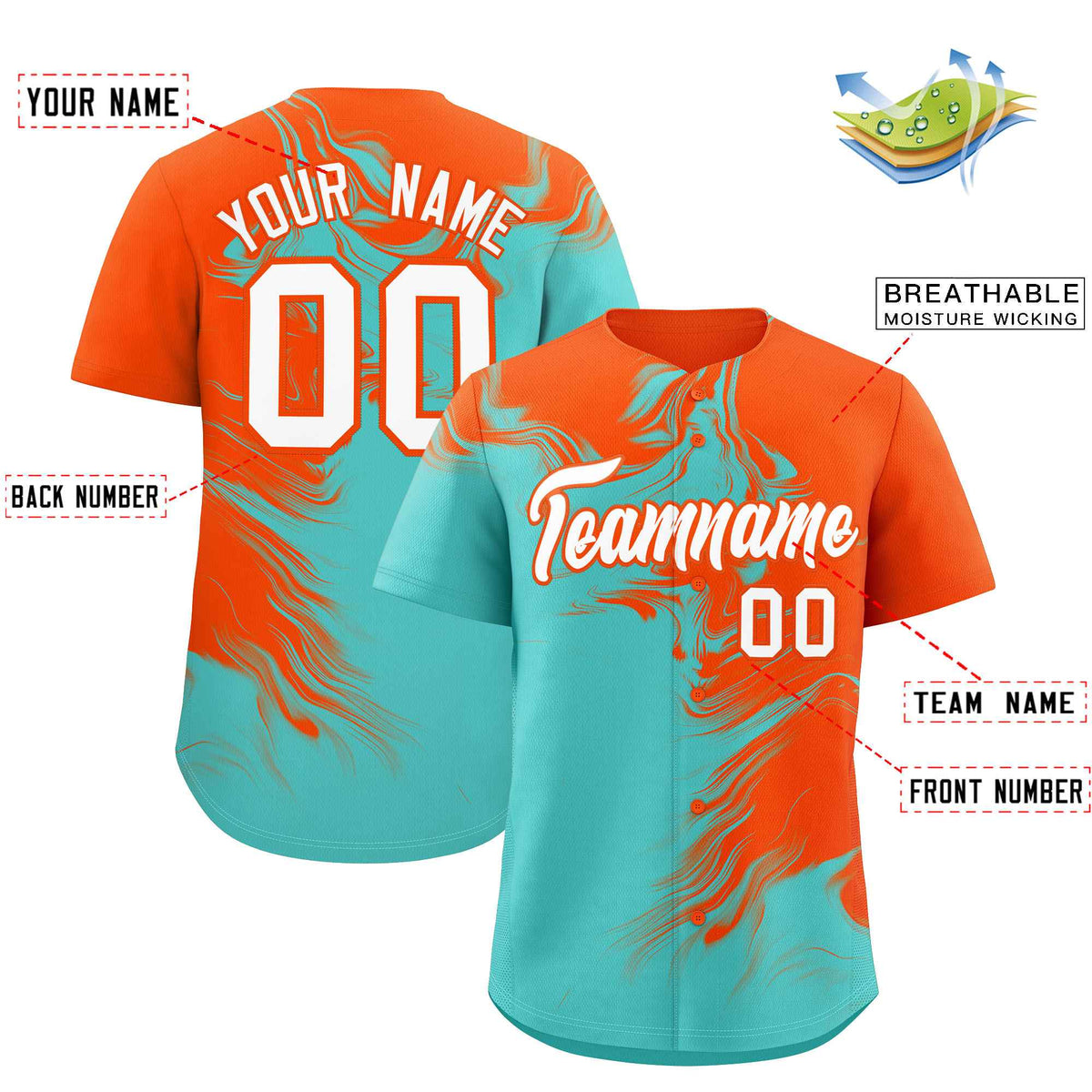 Custom Orange Bright Green Personalized Ink Pattern Authentic Baseball Jersey