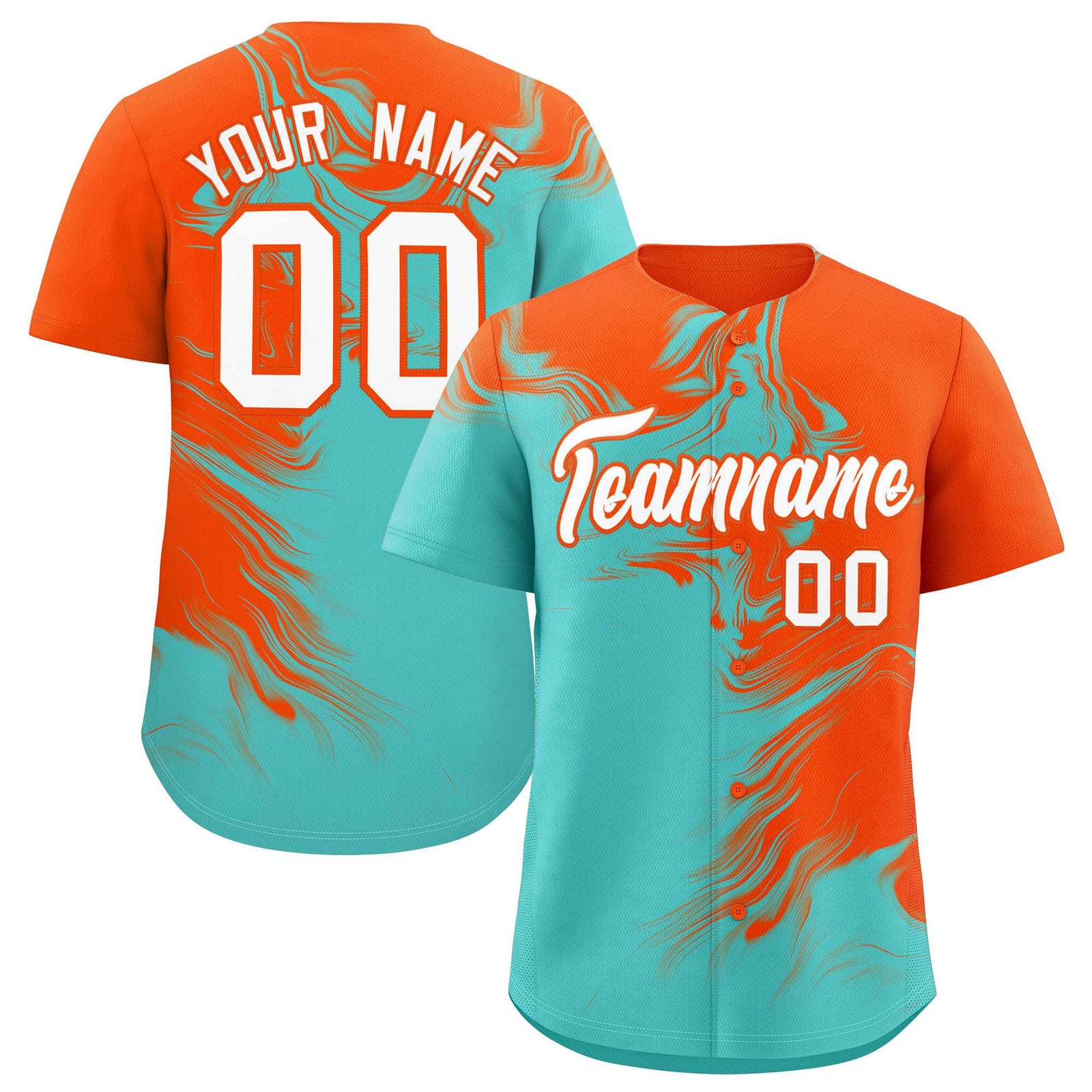Custom Orange Bright Green Personalized Ink Pattern Authentic Baseball Jersey