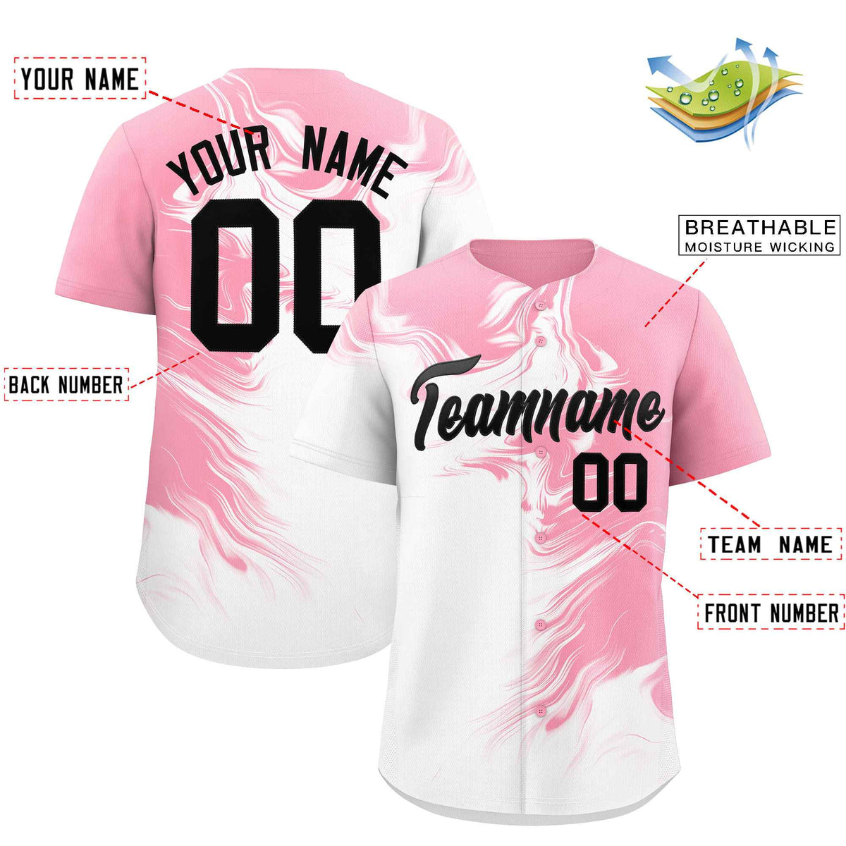 Custom Light Pink White Personalized Ink Pattern Authentic Baseball Jersey