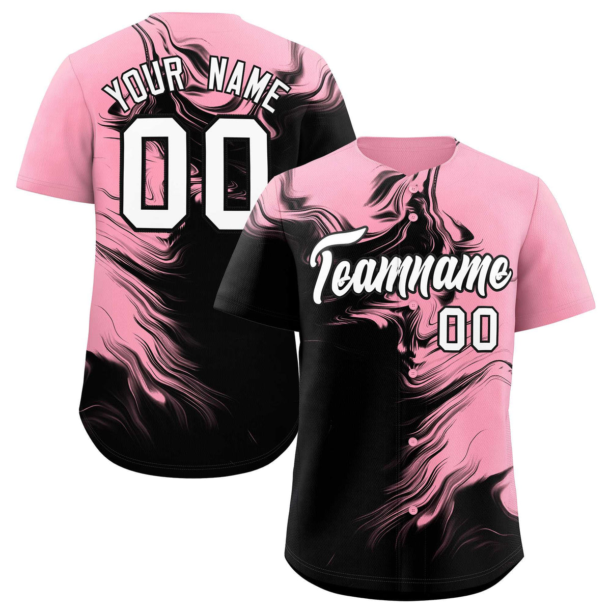Custom Light Pink Black Personalized Ink Pattern Authentic Baseball Jersey