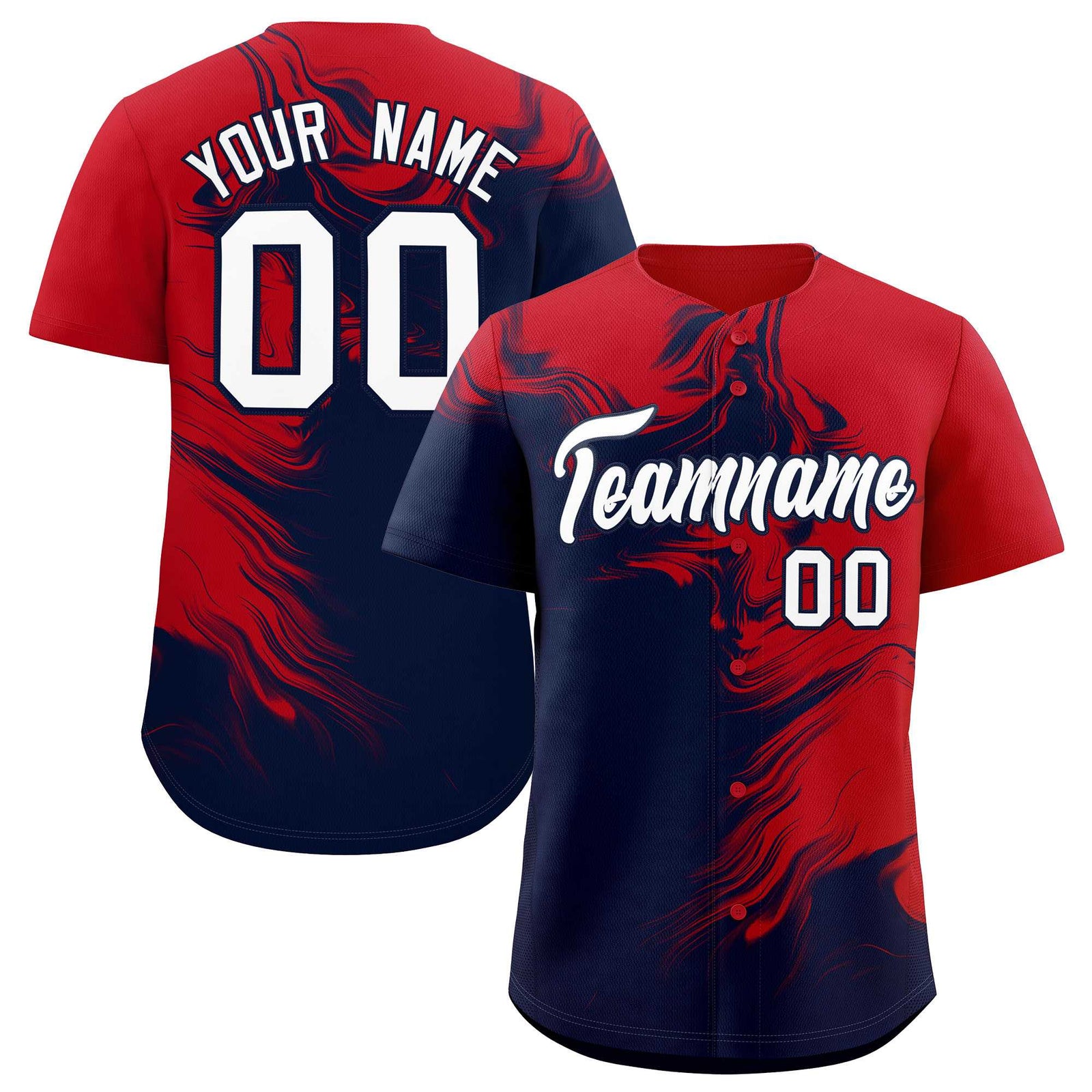 Custom Red Navy Personalized Ink Pattern Authentic Baseball Jersey