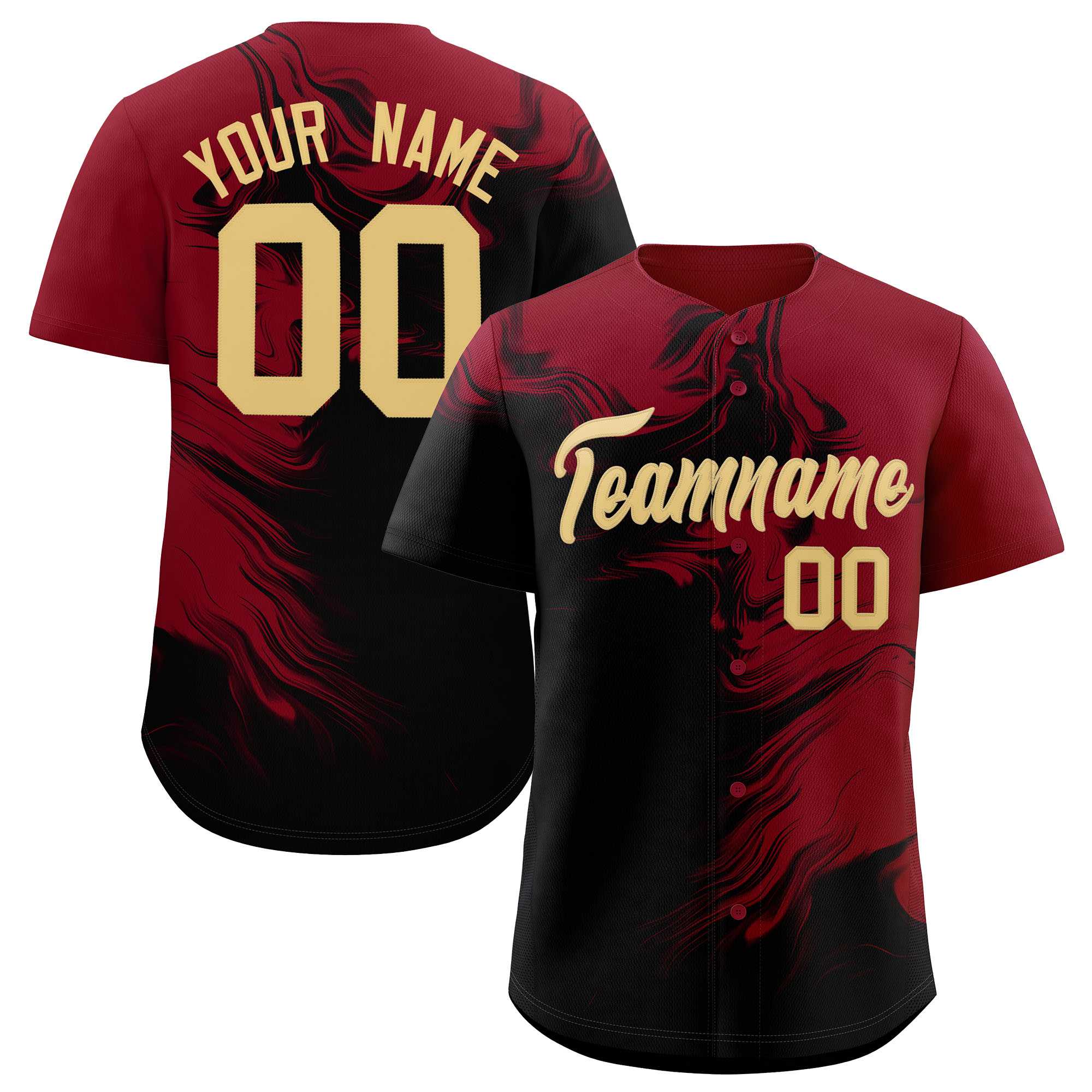 Custom Crimson Black Personalized Ink Pattern Authentic Baseball Jersey
