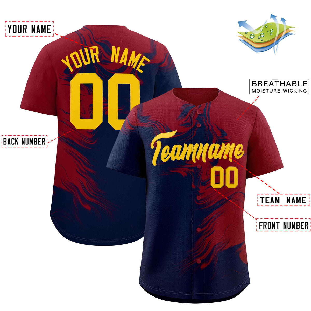 Custom Crimson Navy Personalized Ink Pattern Authentic Baseball Jersey