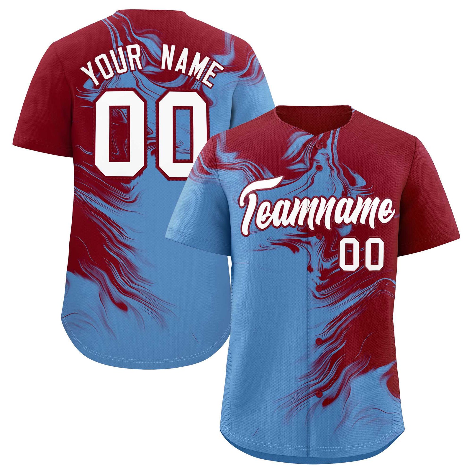 Custom Crimson Powder Blue Personalized Ink Pattern Authentic Baseball Jersey