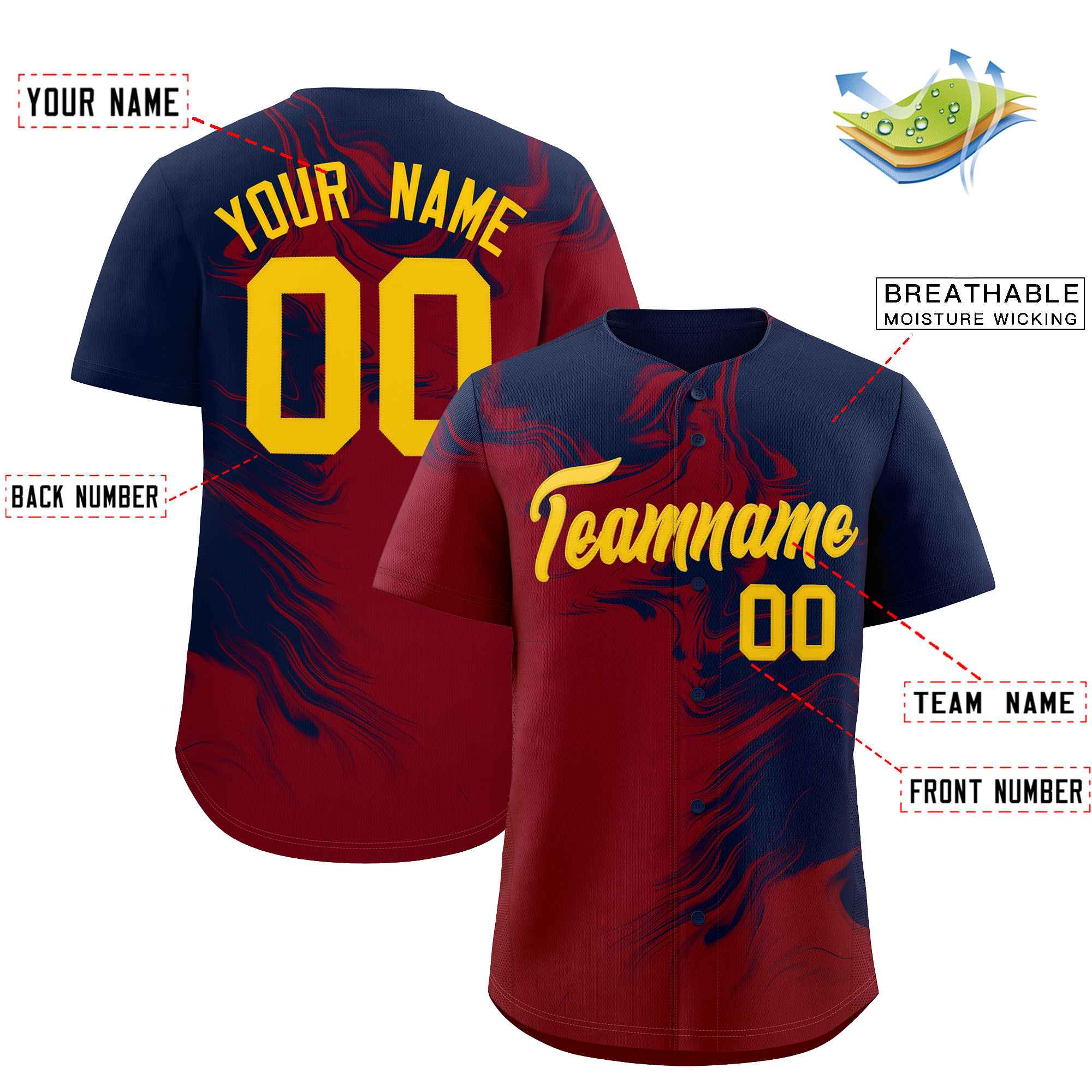 Custom Navy Crimson Personalized Ink Pattern Authentic Baseball Jersey