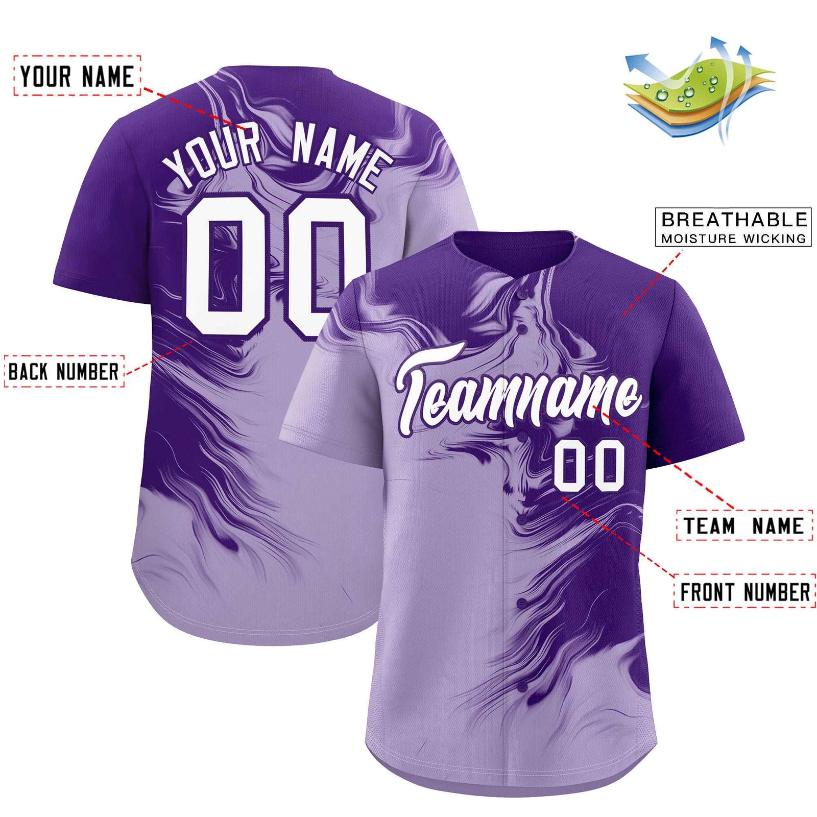 Custom Purple Light Purple Personalized Ink Pattern Authentic Baseball Jersey