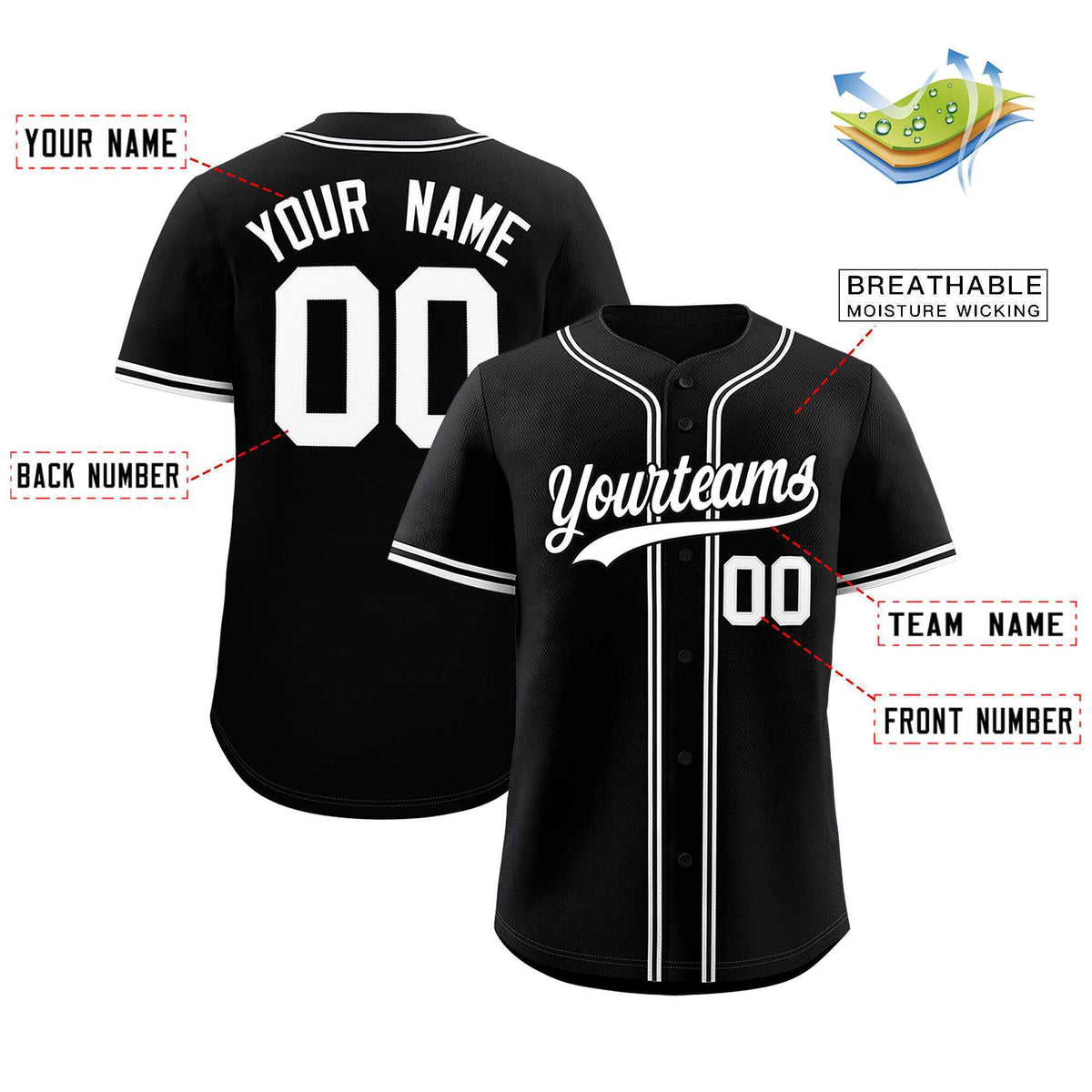 Custom Black Classic Style Authentic Baseball Jersey