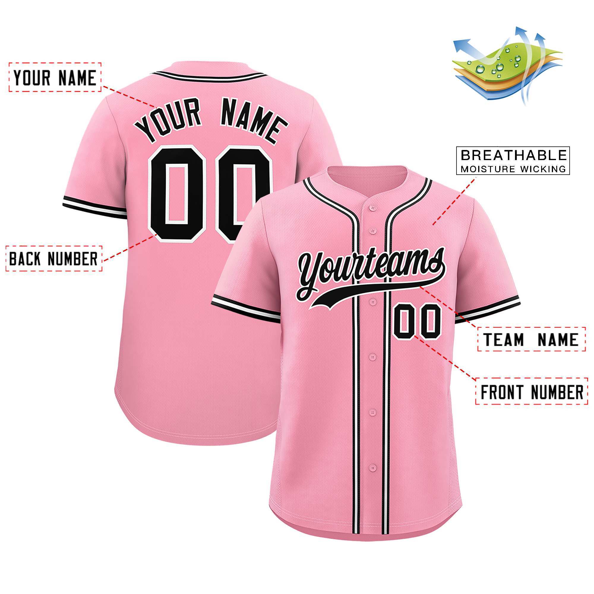 Custom Light Pink Classic Style Authentic Baseball Jersey