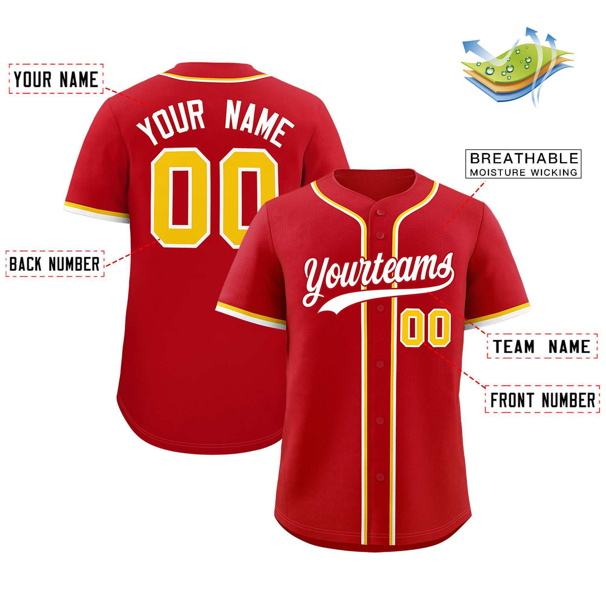 Custom Red Classic Style Authentic Baseball Jersey