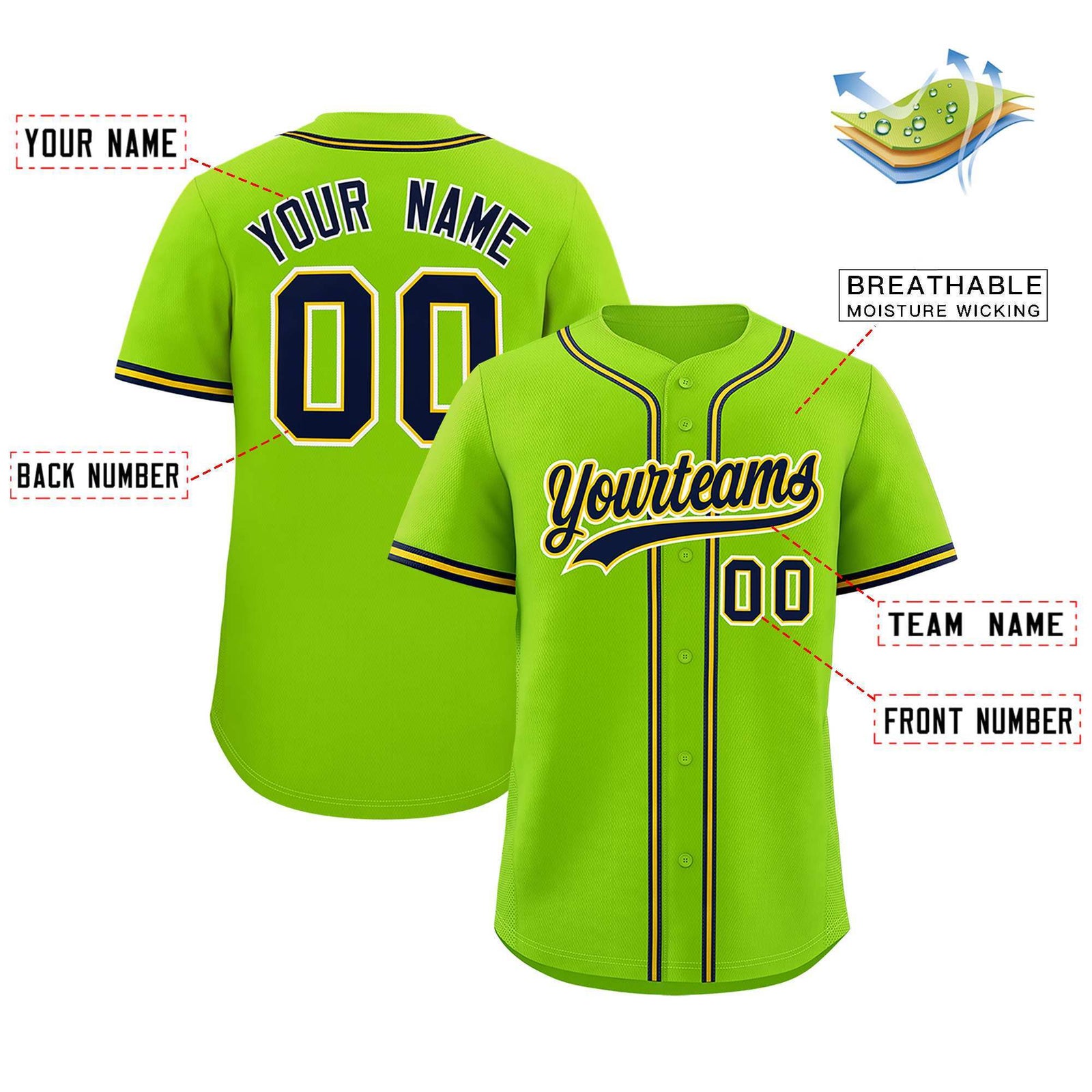 Custom Neon Green Classic Style Authentic Baseball Jersey
