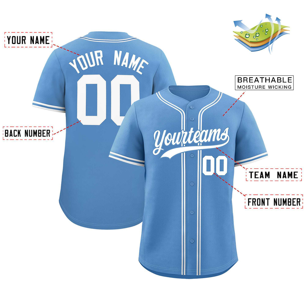 Custom Light Blue Classic Style Authentic Baseball Jersey