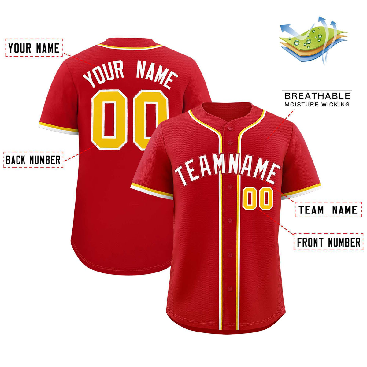 Custom Red Classic Style Authentic Baseball Jersey