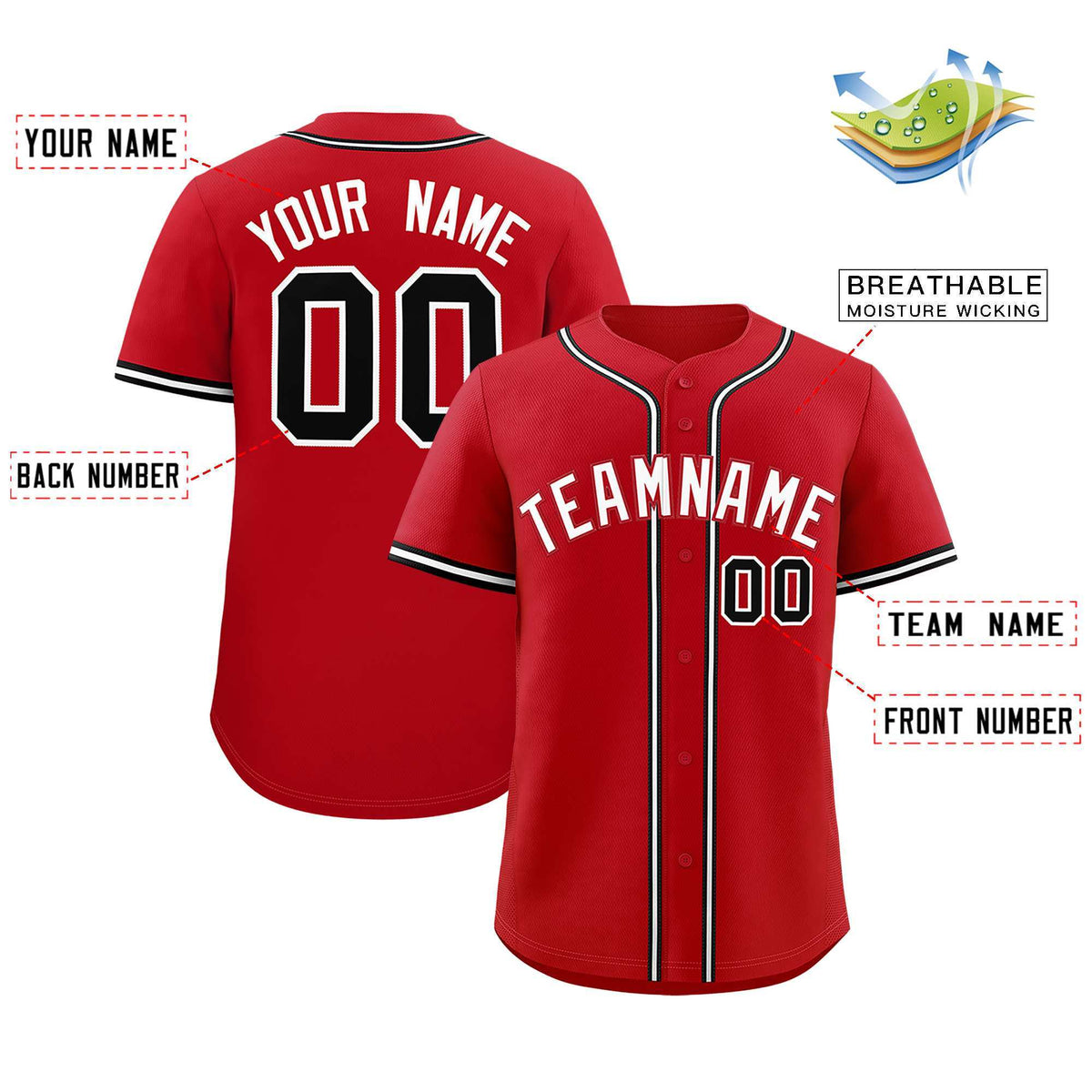 Custom Red Classic Style Authentic Baseball Jersey