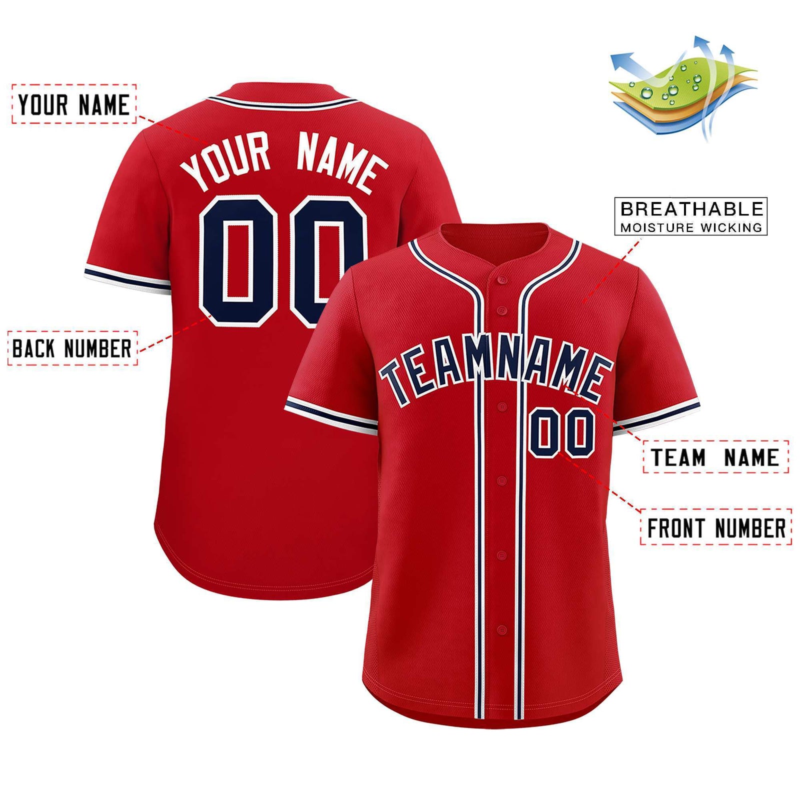 Custom Red Classic Style Authentic Baseball Jersey