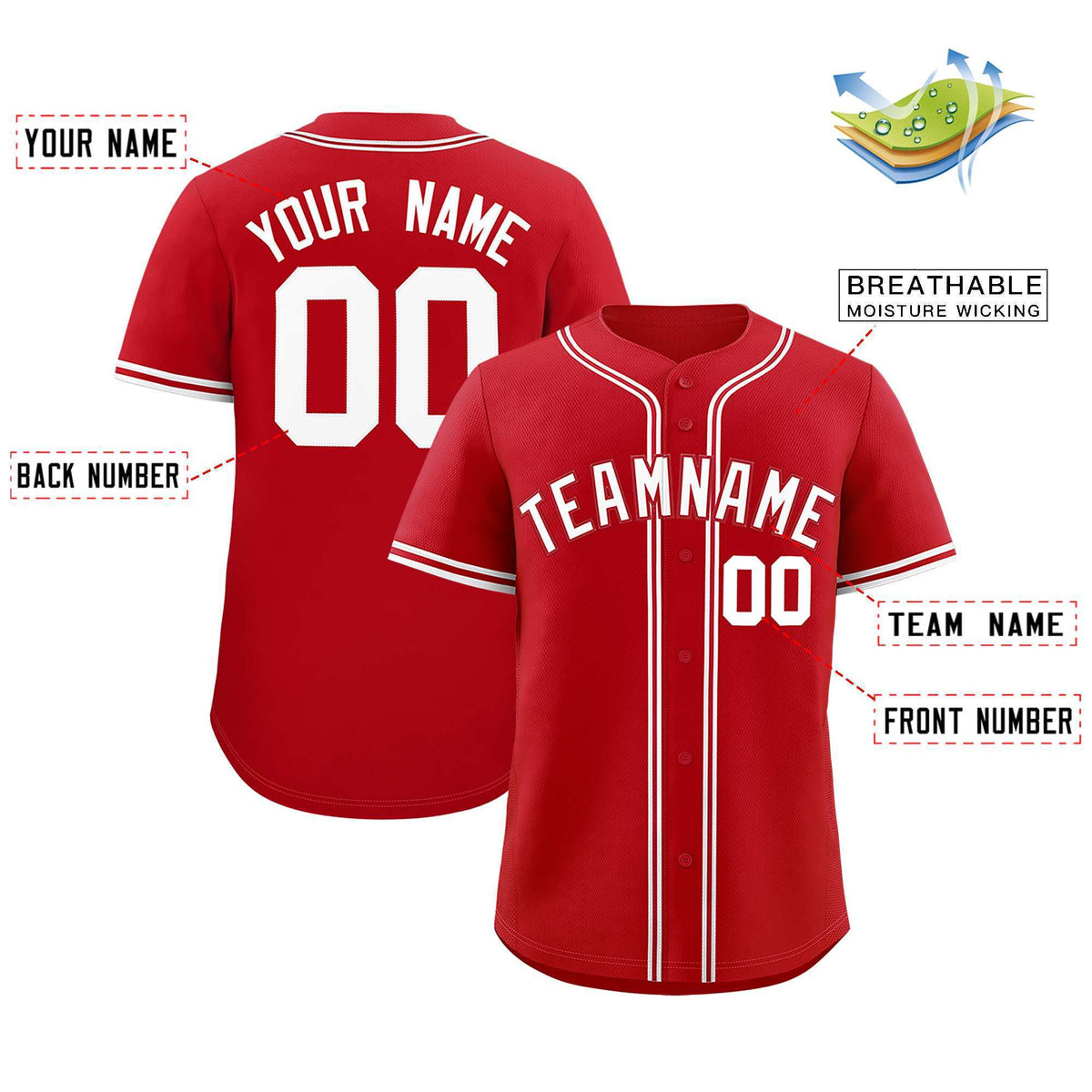 Custom Red Classic Style Authentic Baseball Jersey