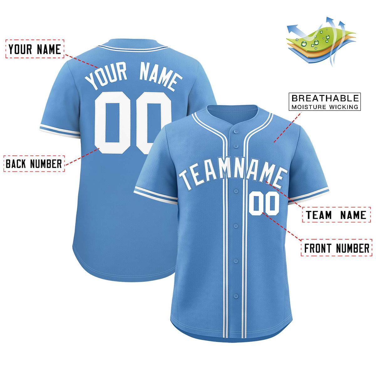 Custom Light Blue Classic Style Authentic Baseball Jersey