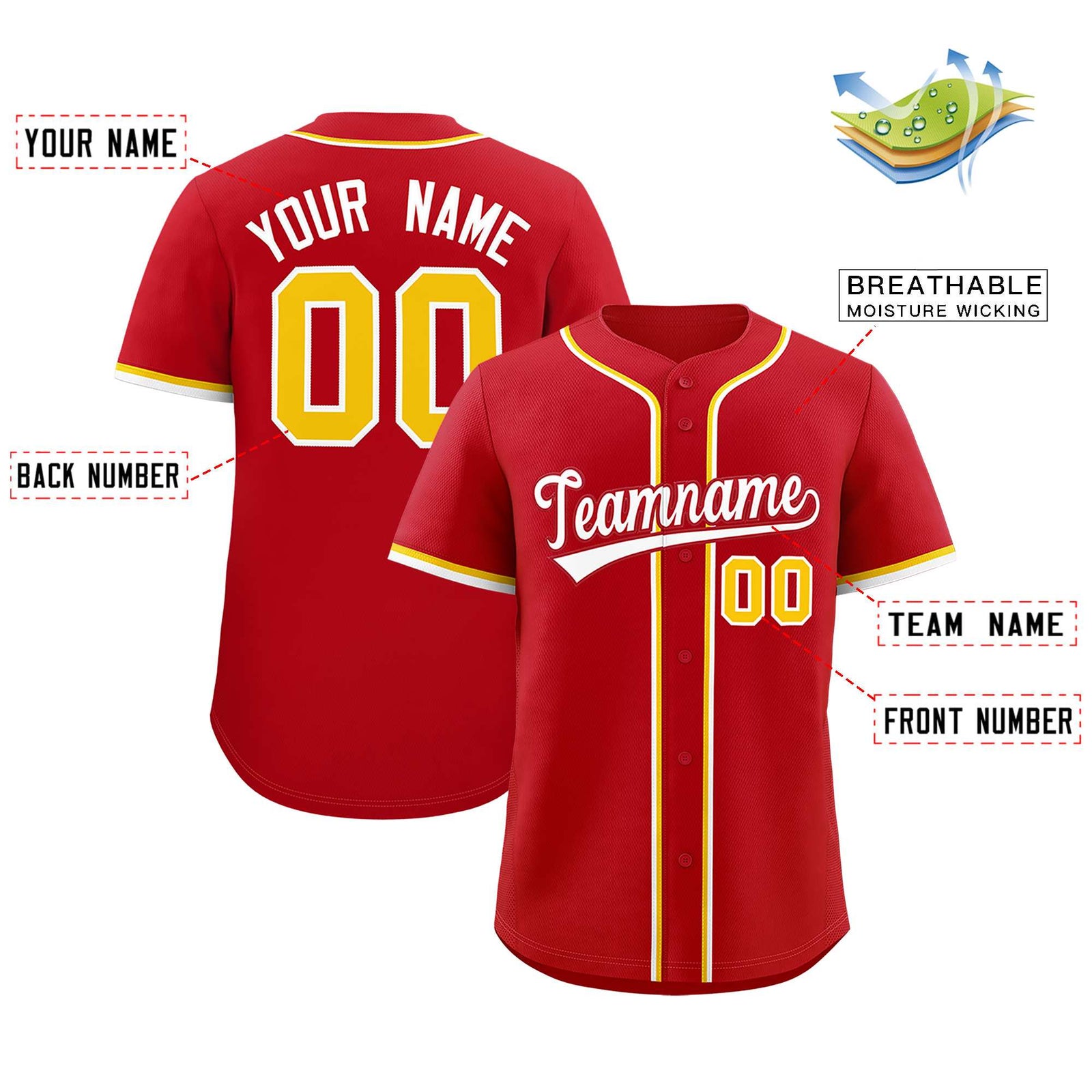 Custom Red Classic Style Authentic Baseball Jersey
