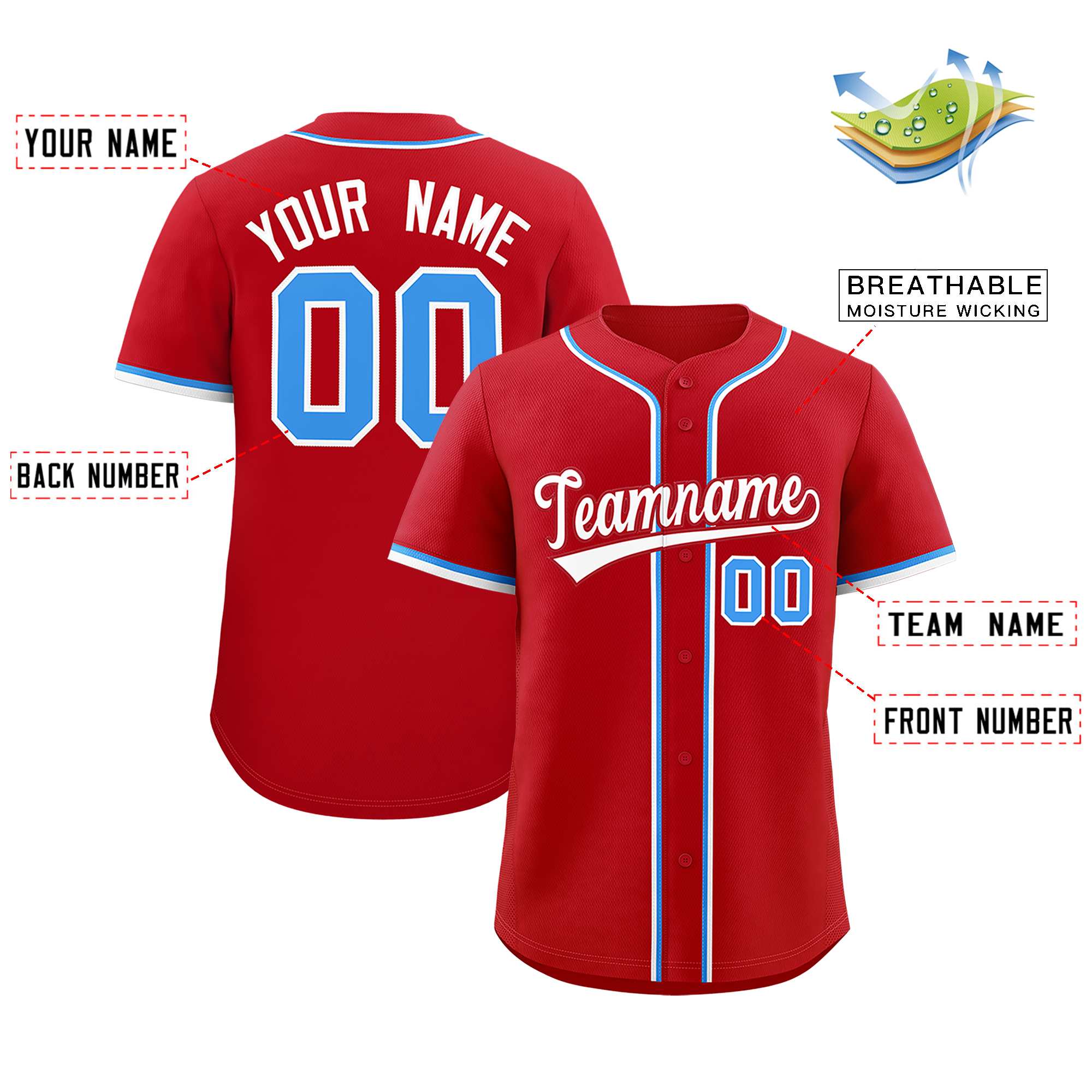 Custom Red Classic Style Authentic Baseball Jersey