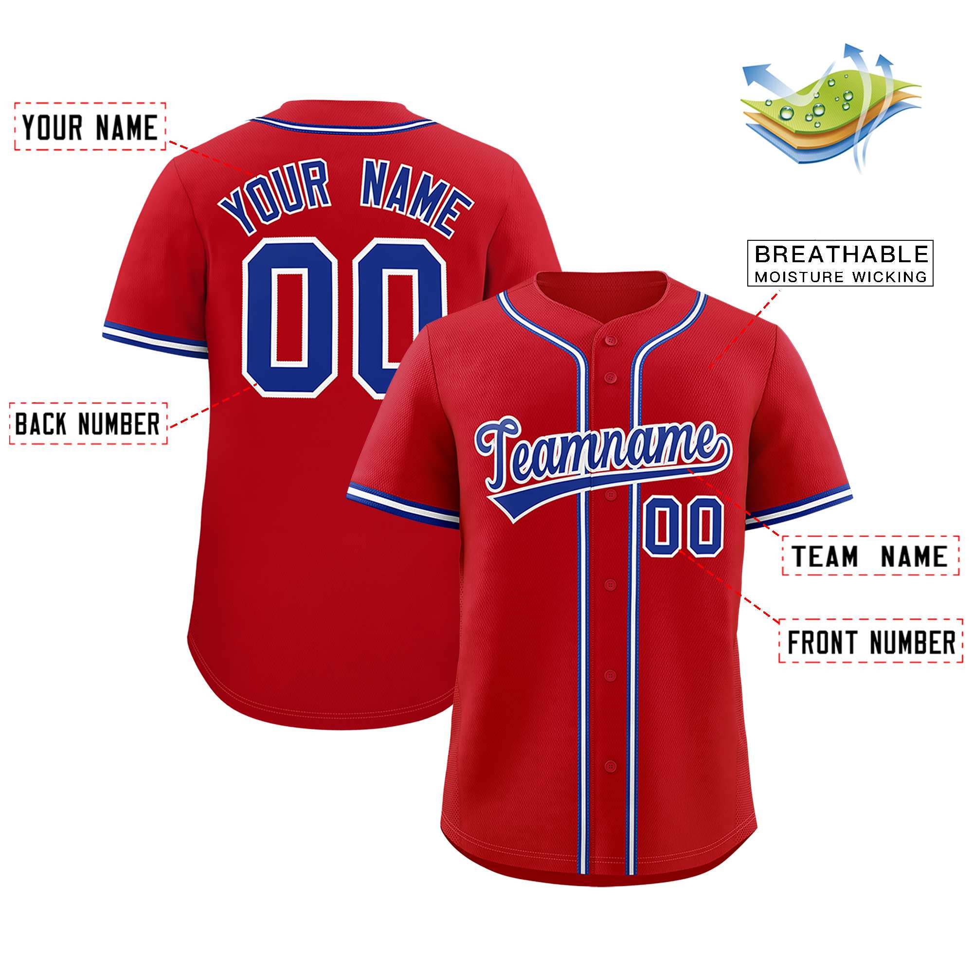 Custom Red Classic Style Authentic Baseball Jersey