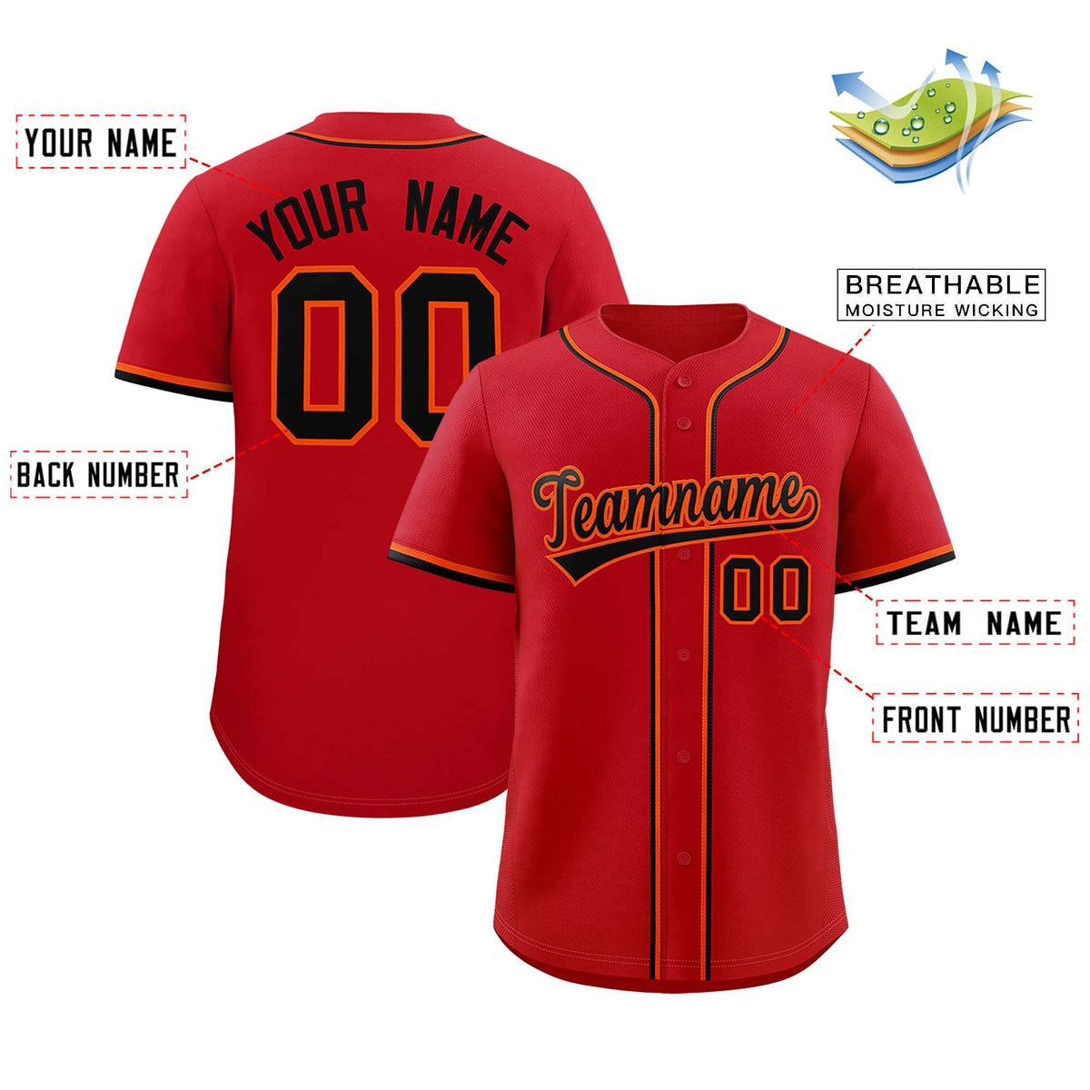 Custom Red Classic Style Authentic Baseball Jersey