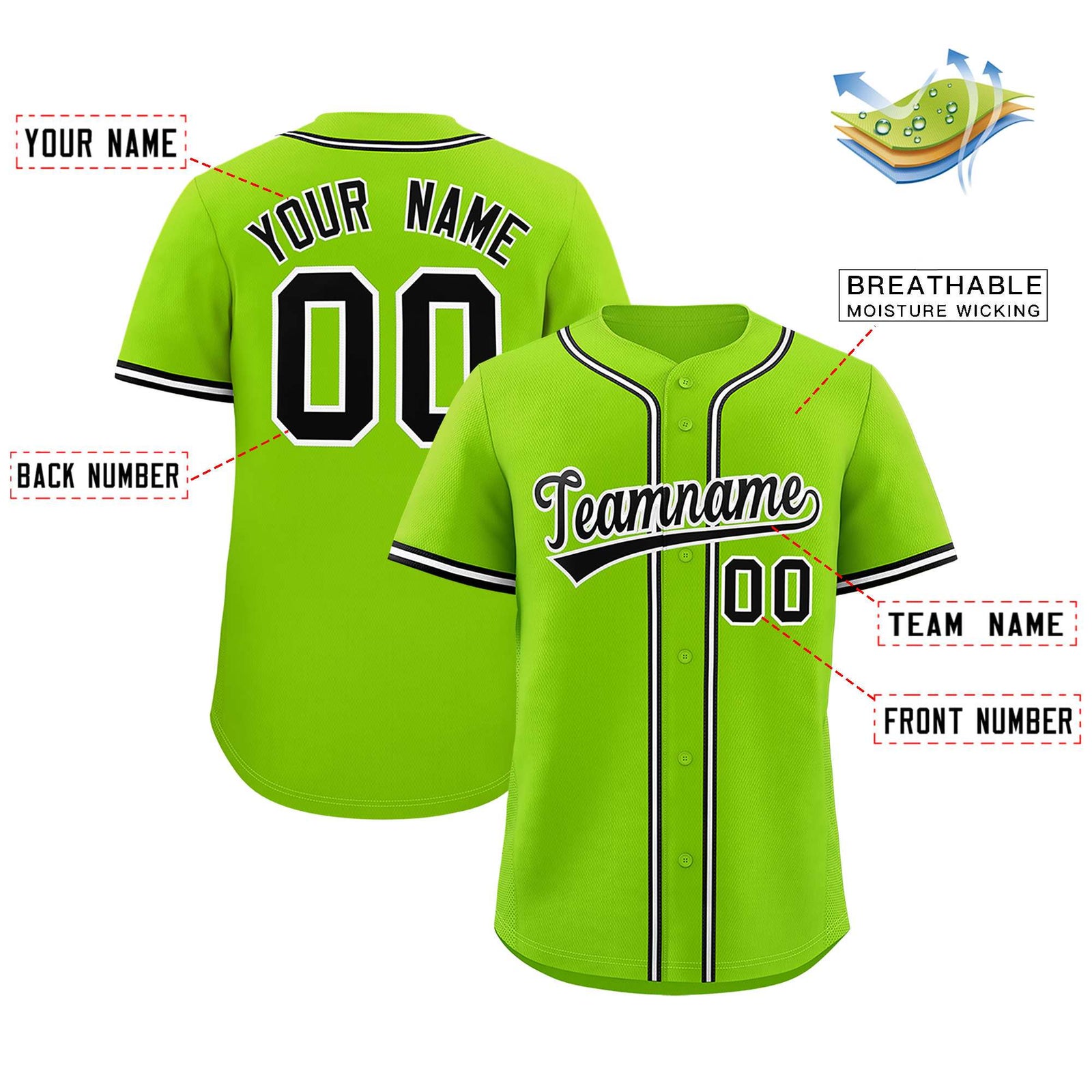 Custom Neon Green Classic Style Authentic Baseball Jersey