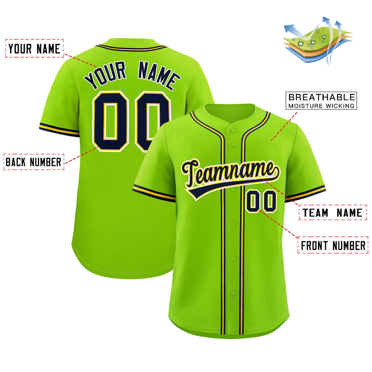 Custom Neon Green Classic Style Authentic Baseball Jersey
