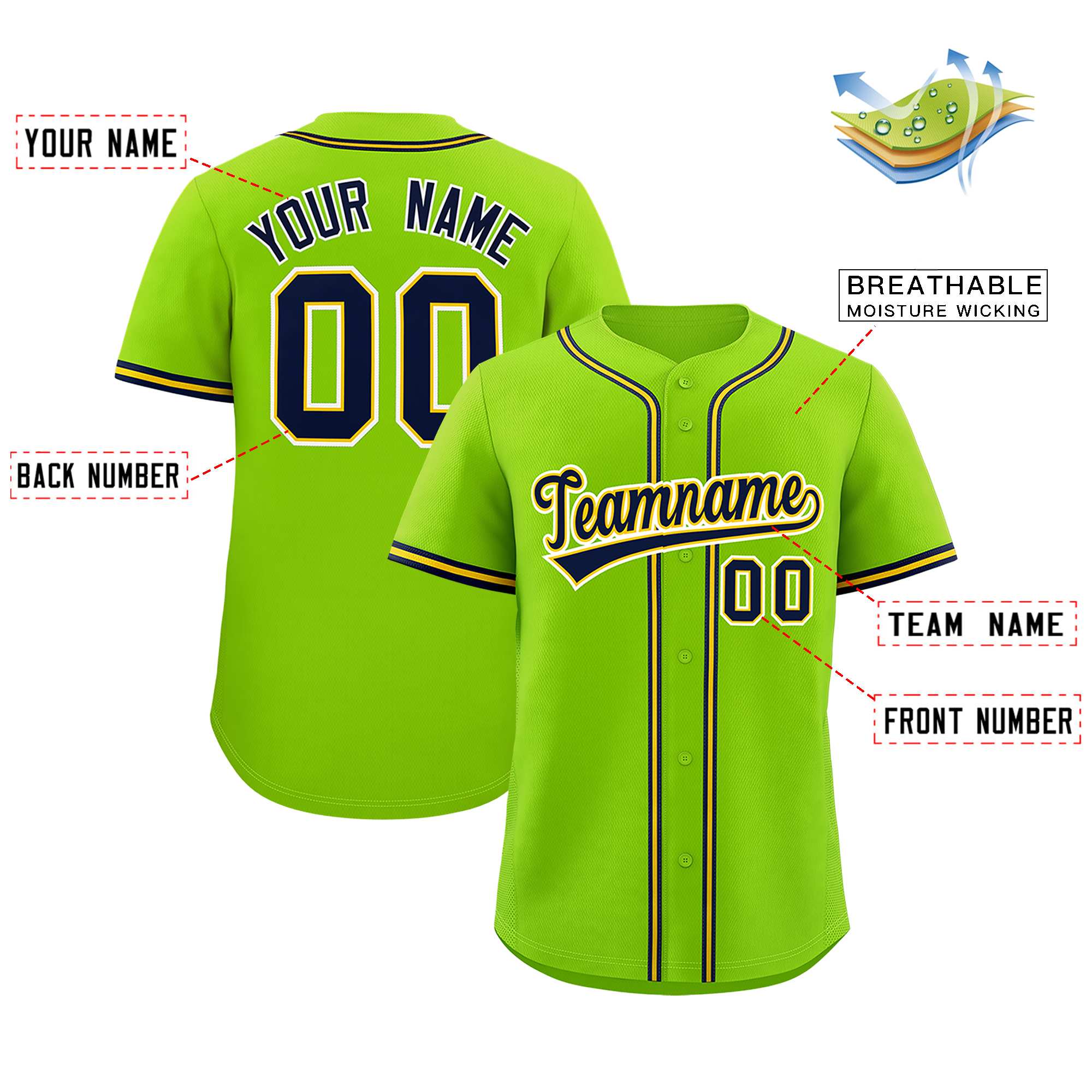 Custom Neon Green Classic Style Authentic Baseball Jersey