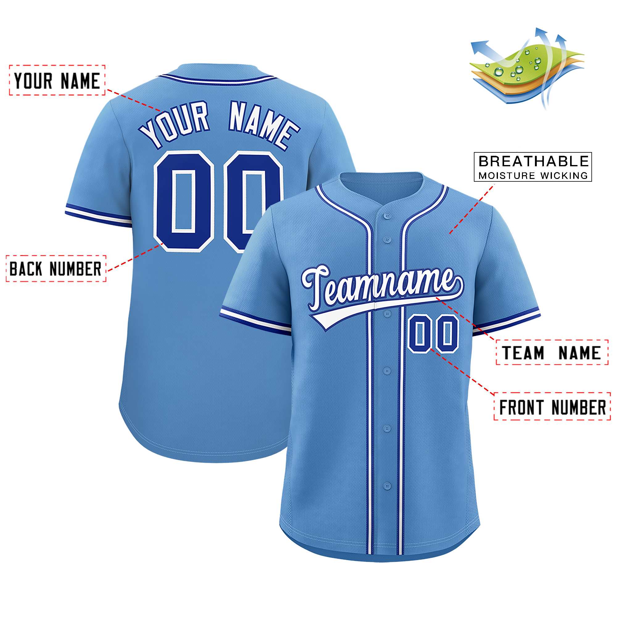 Custom Light Blue Classic Style Authentic Baseball Jersey