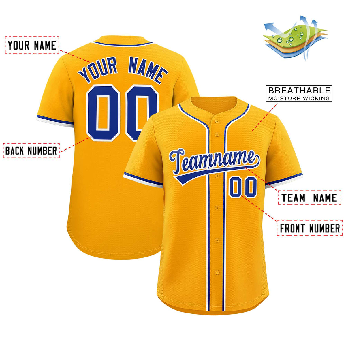 Custom Yellow Classic Style Authentic Baseball Jersey