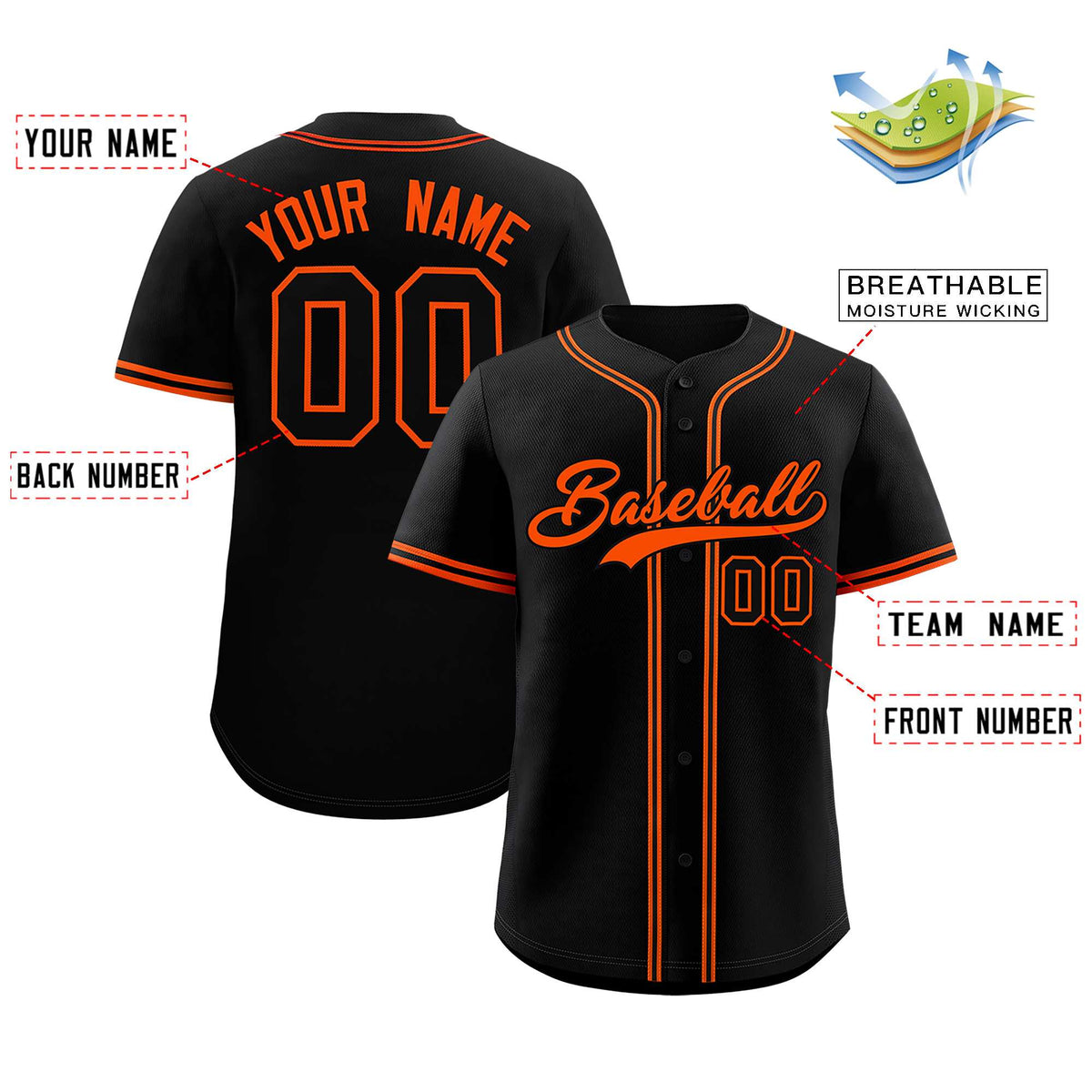 Custom Black Classic Style Authentic Baseball Jersey