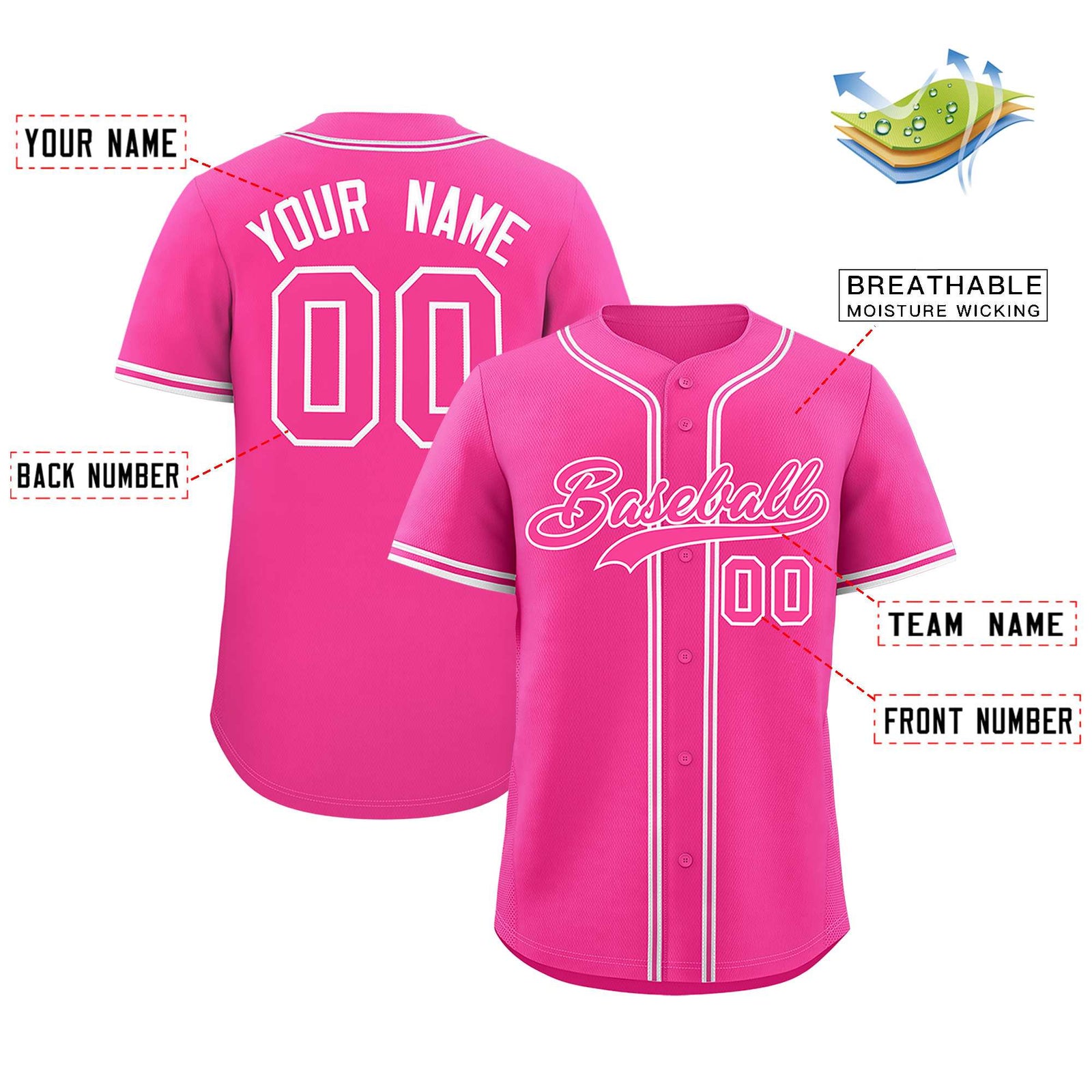 Custom Pink Classic Style Authentic Baseball Jersey