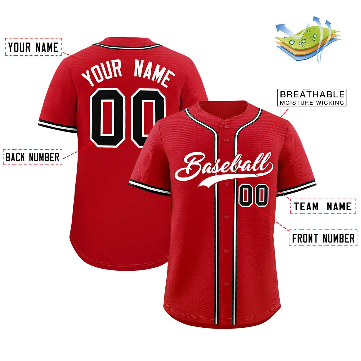 Custom Red Classic Style Authentic Baseball Jersey