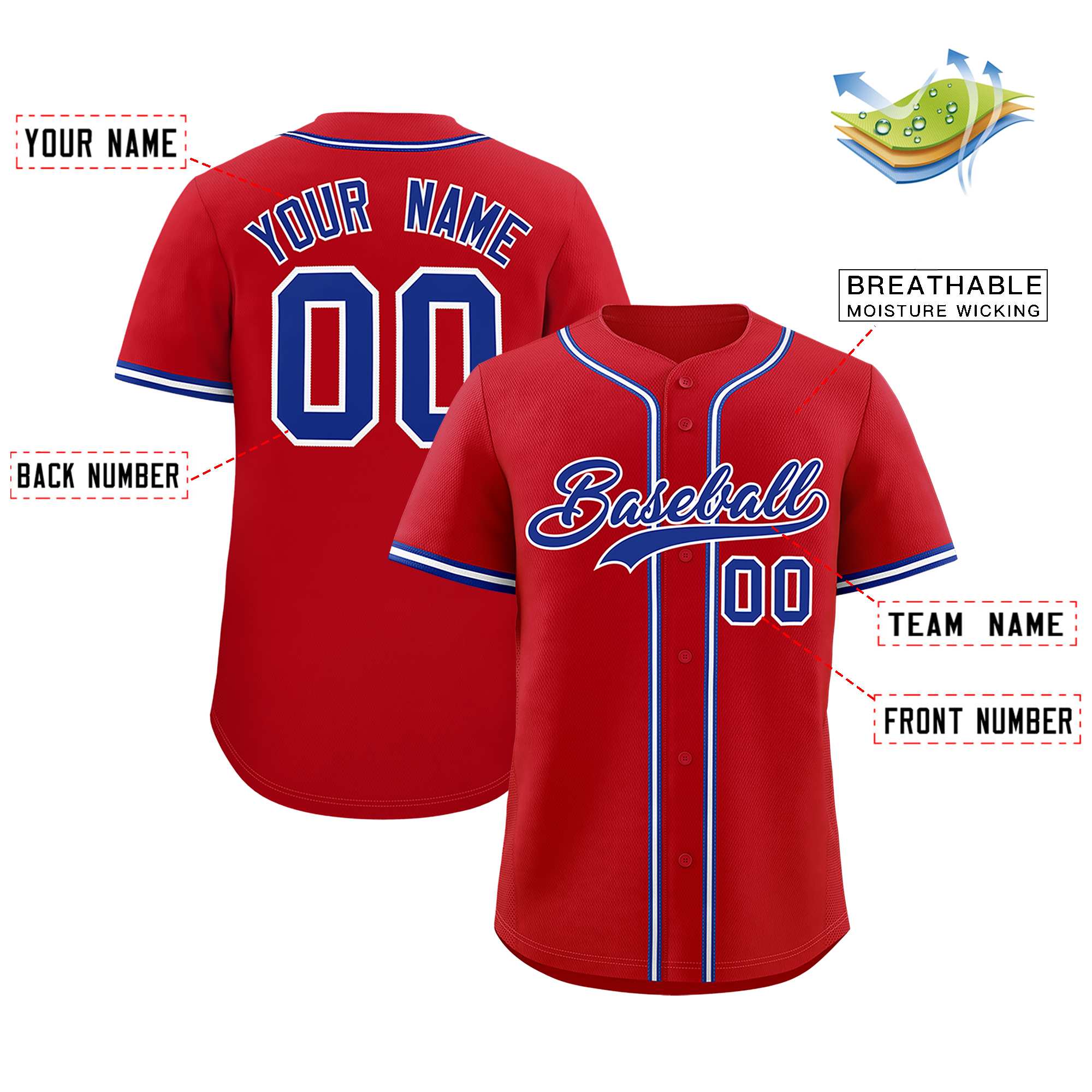 Custom Red Classic Style Authentic Baseball Jersey