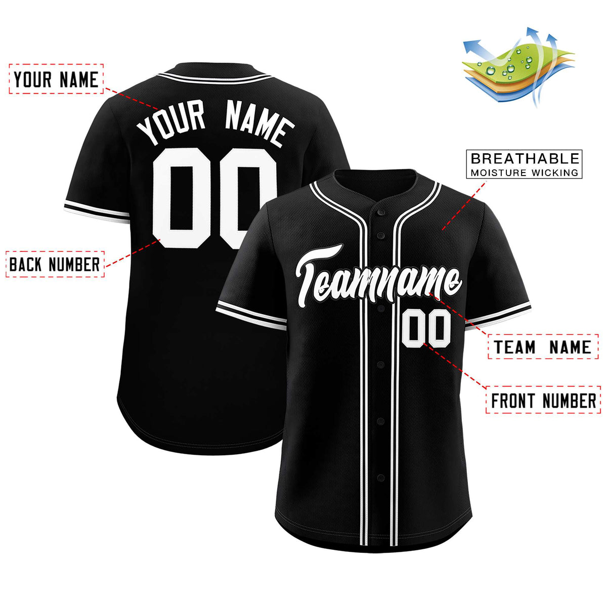 Custom Black Classic Style Authentic Baseball Jersey