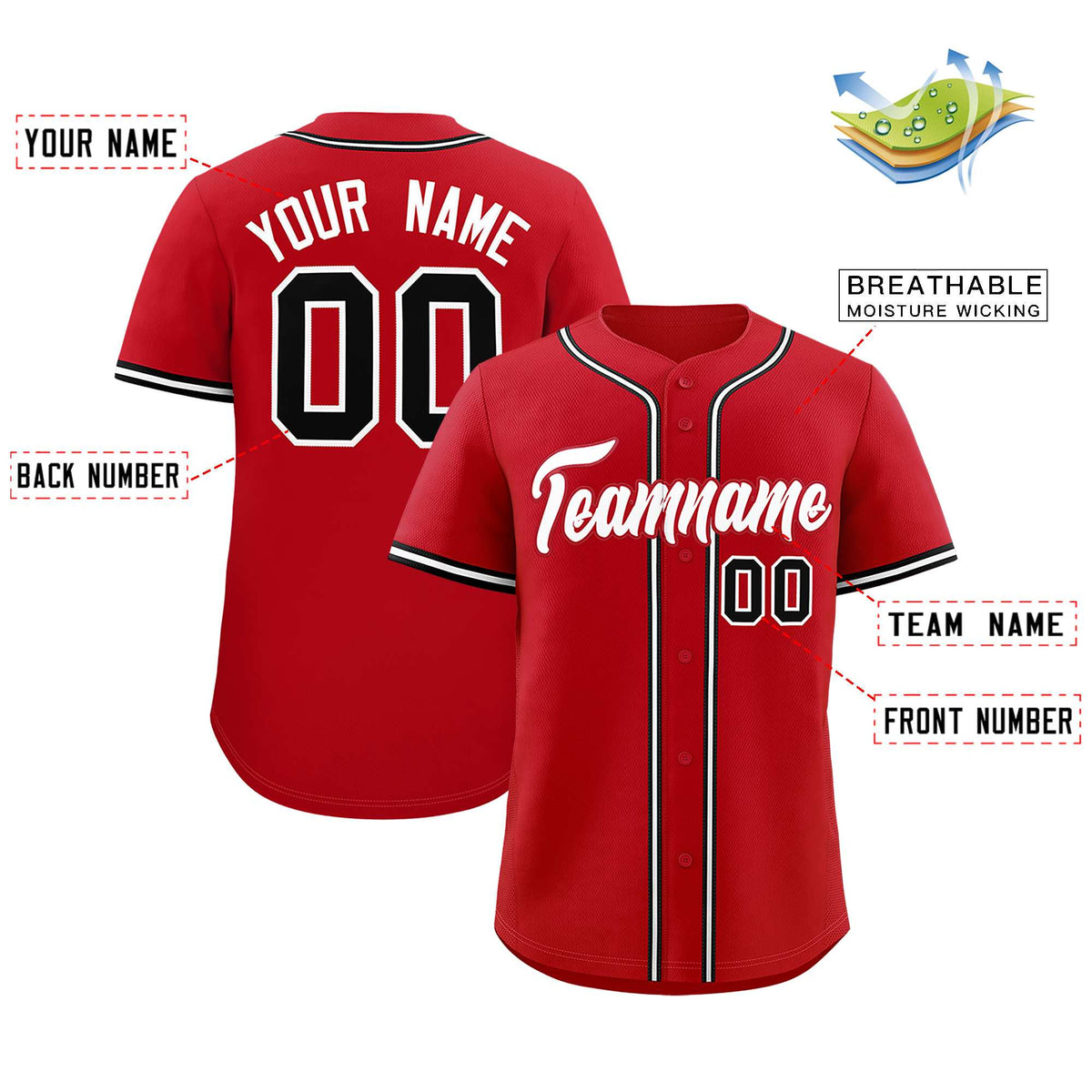 Custom Red Classic Style Authentic Baseball Jersey