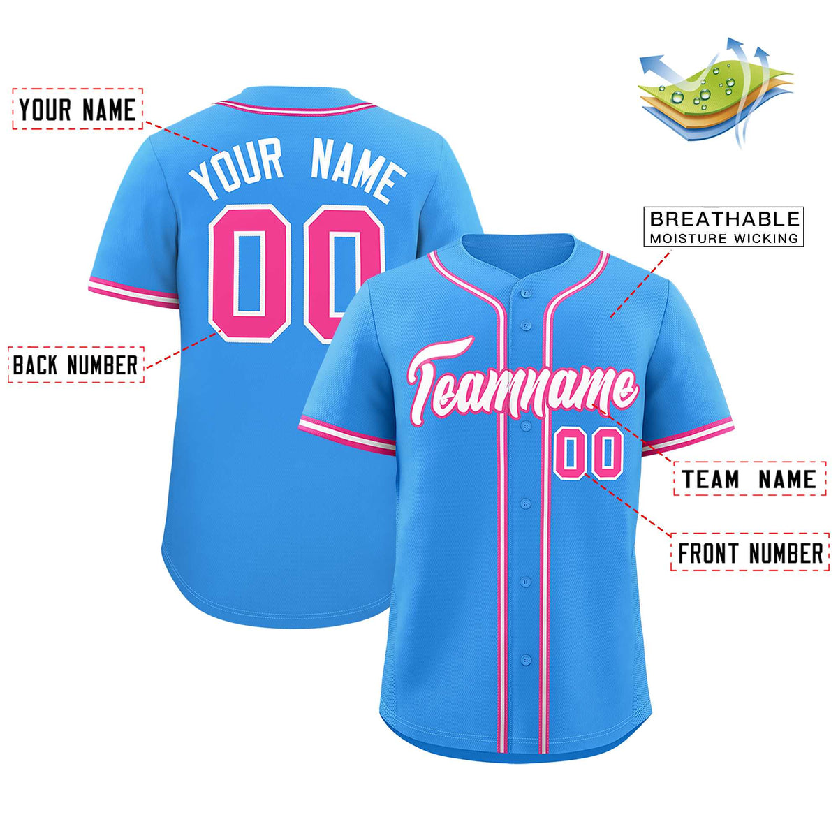 Custom Powder Blue Classic Style Authentic Baseball Jersey