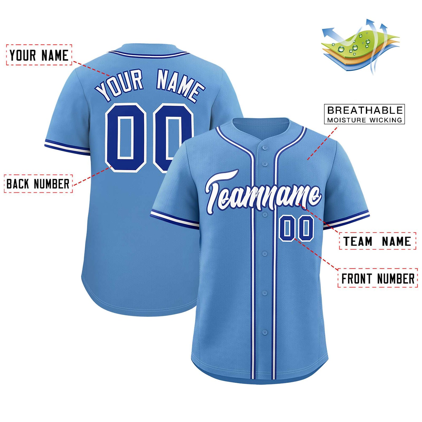 Custom Light Blue Classic Style Authentic Baseball Jersey