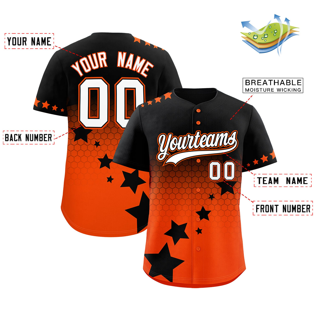 Custom Black Orange White Rising Stars Series Gradient Fashion Baseball Jersey| KXKSHOP