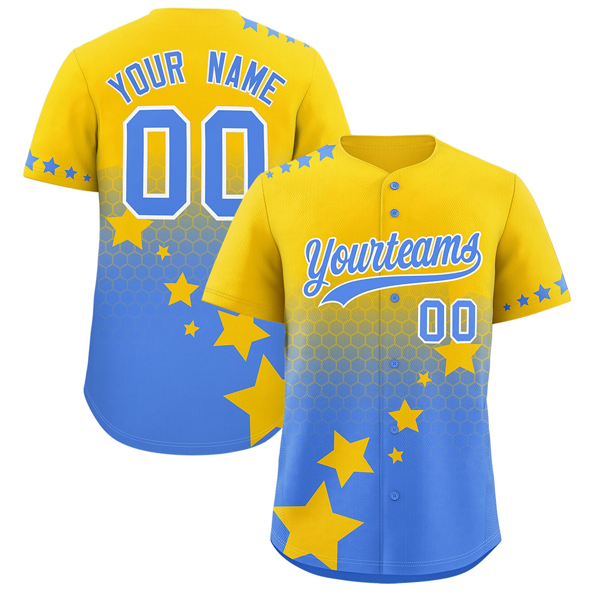Custom Gold Powder Blue White Rising Stars Series Gradient Fashion Baseball Jersey| KXKSHOP