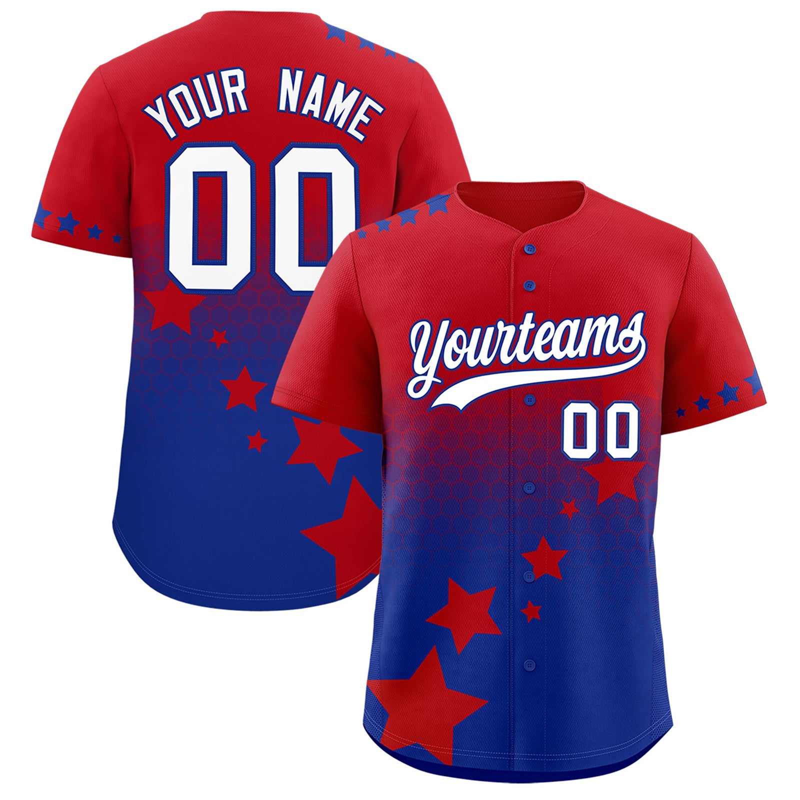 Custom Red Royal Blue White Rising Stars Series Gradient Fashion Baseball Jersey| KXKSHOP