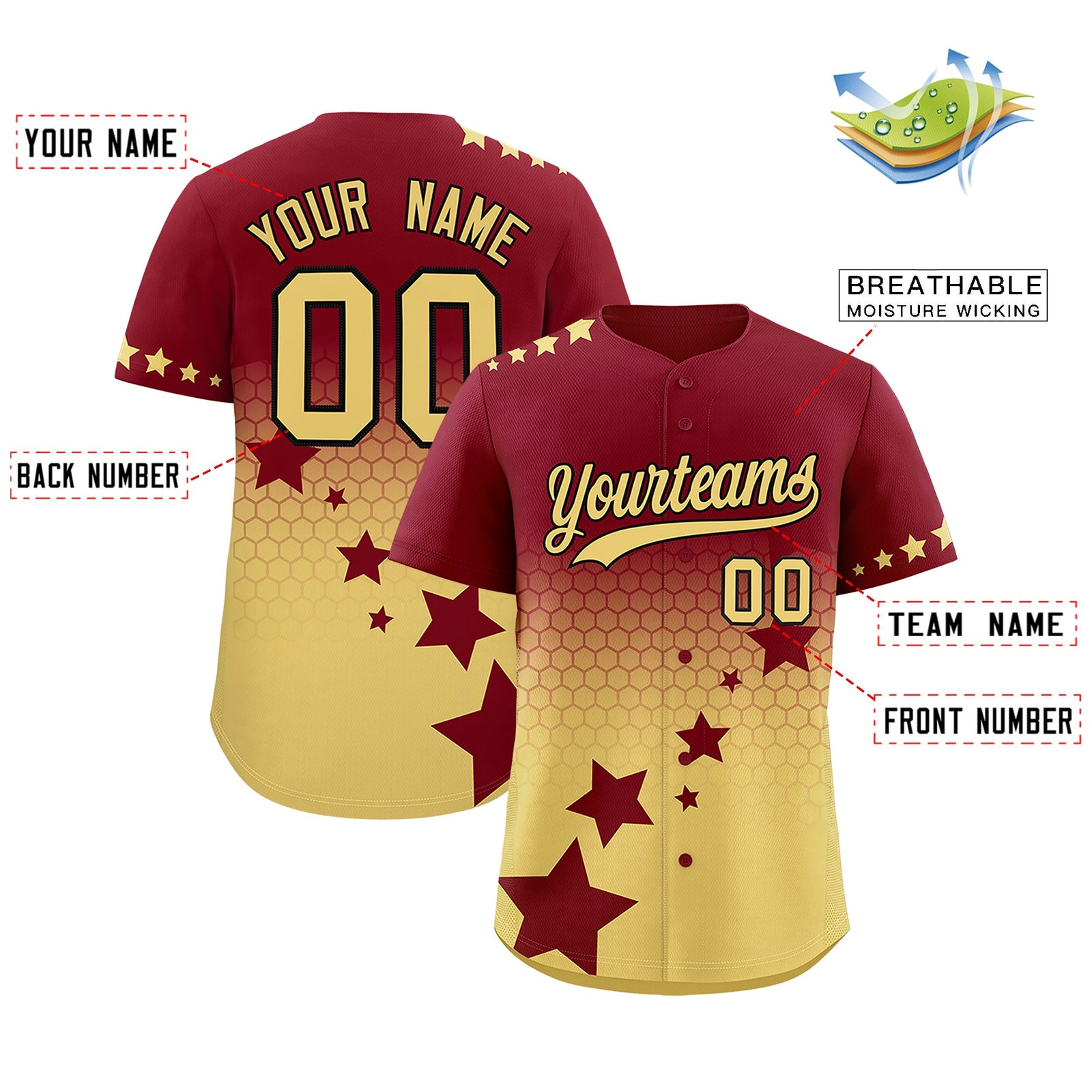 Custom Crimson Khaki Black Rising Stars Series Gradient Fashion Baseball Jersey| KXKSHOP