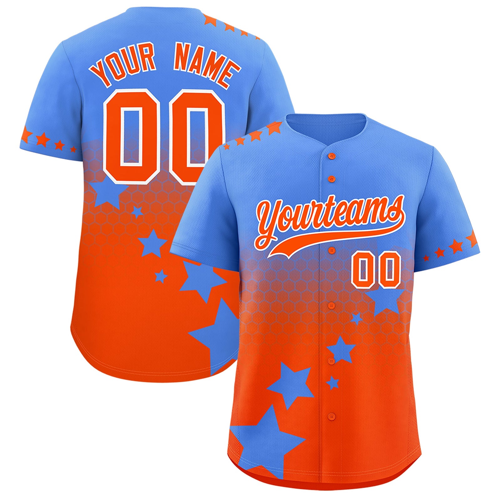 Custom Powder Blue Orange White Rising Stars Series Gradient Fashion Baseball Jersey| KXKSHOP