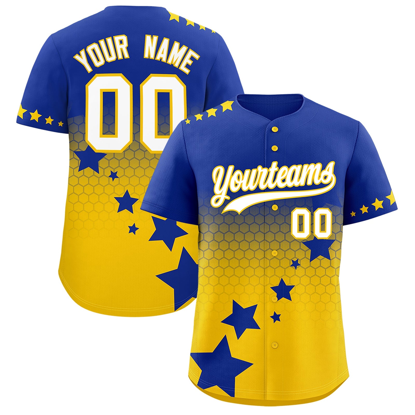 Custom Royal Blue Gold White Rising Stars Series Gradient Fashion Baseball Jersey| KXKSHOP