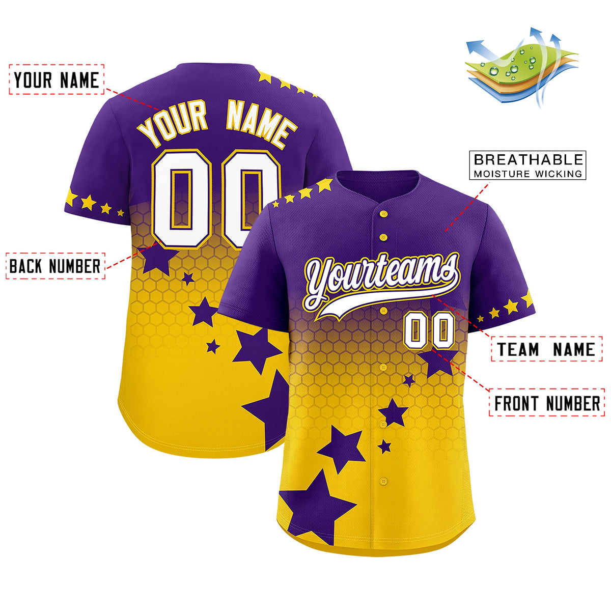 Custom Purple Gold White Rising Stars Series Gradient Fashion Baseball Jersey| KXKSHOP