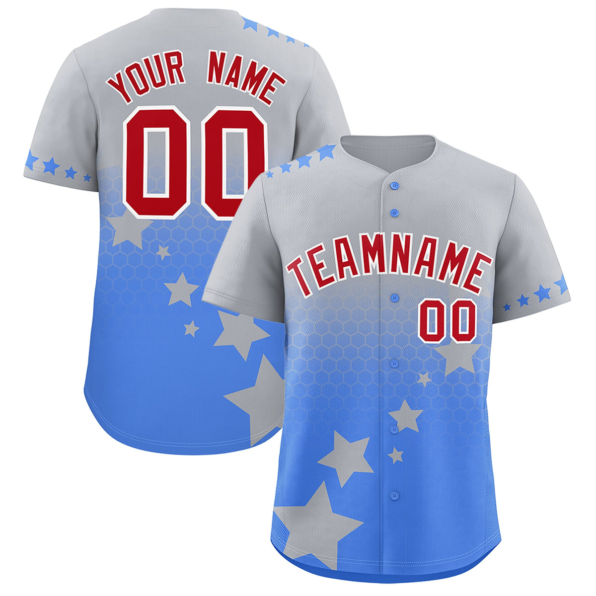 Custom Gray Powder Blue Red Rising Stars Series Gradient Fashion Baseball Jersey| KXKSHOP