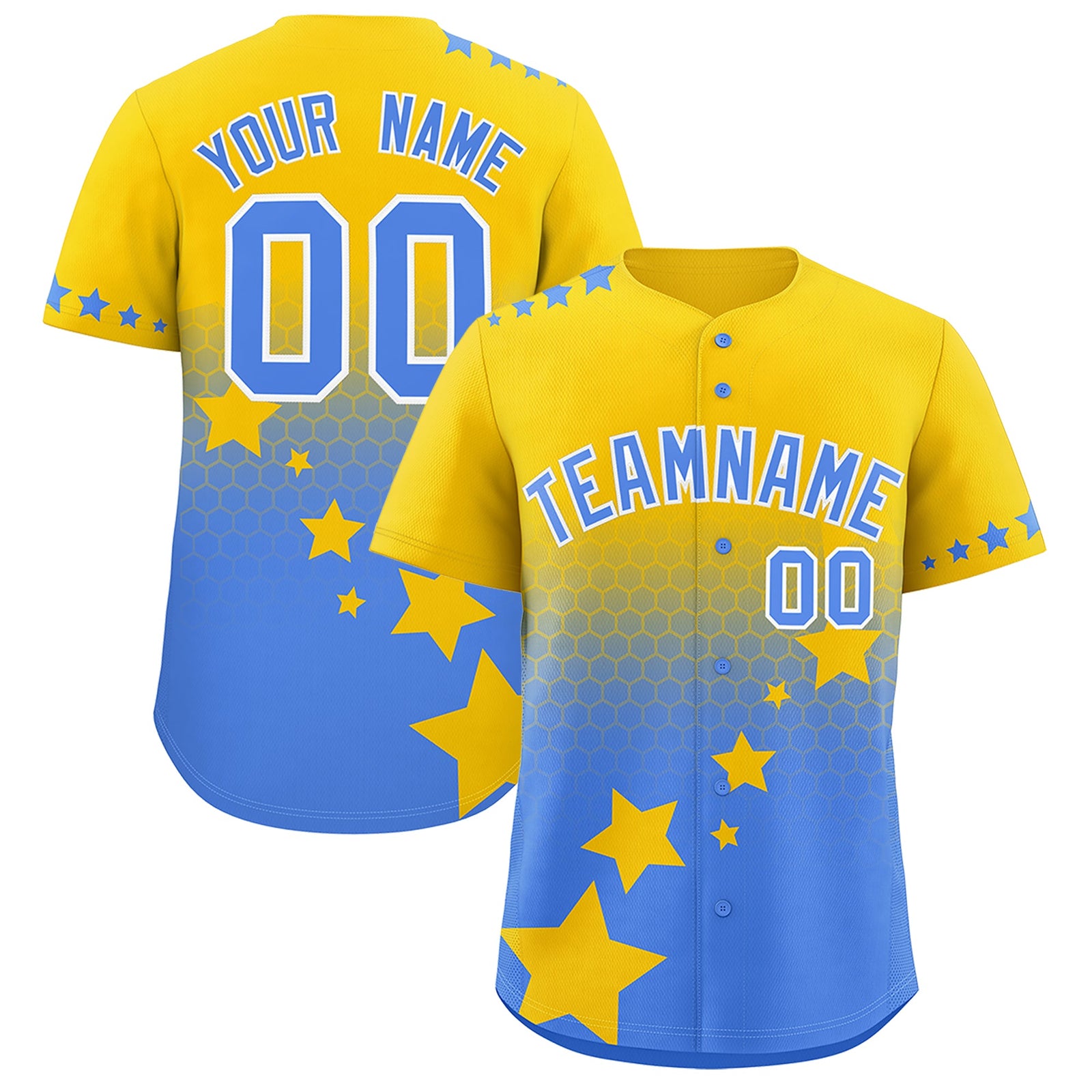 Custom Gold Powder Blue White Rising Stars Series Gradient Fashion Baseball Jersey| KXKSHOP