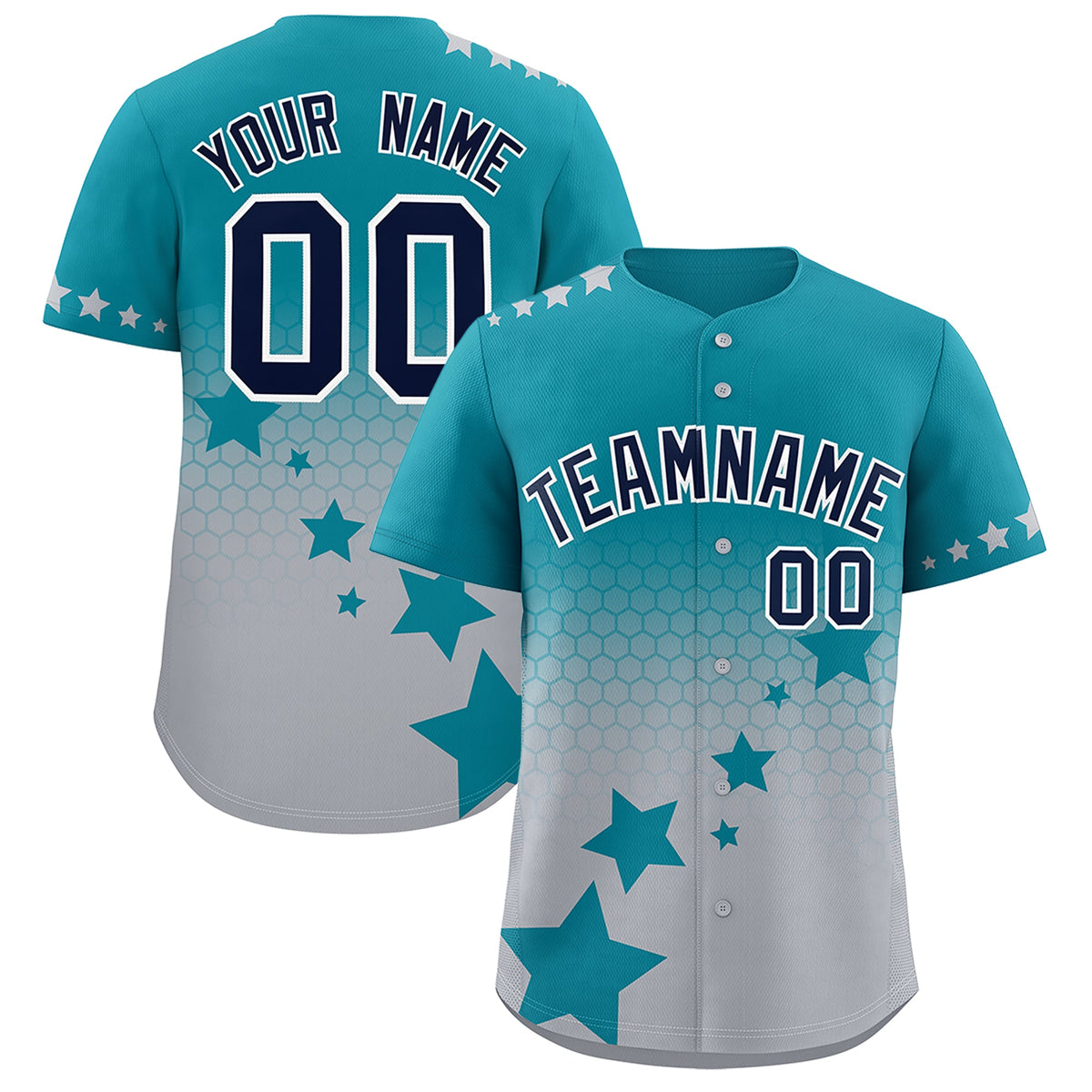 Custom Teal Gray Navy Rising Stars Series Gradient Fashion Baseball Jersey| KXKSHOP