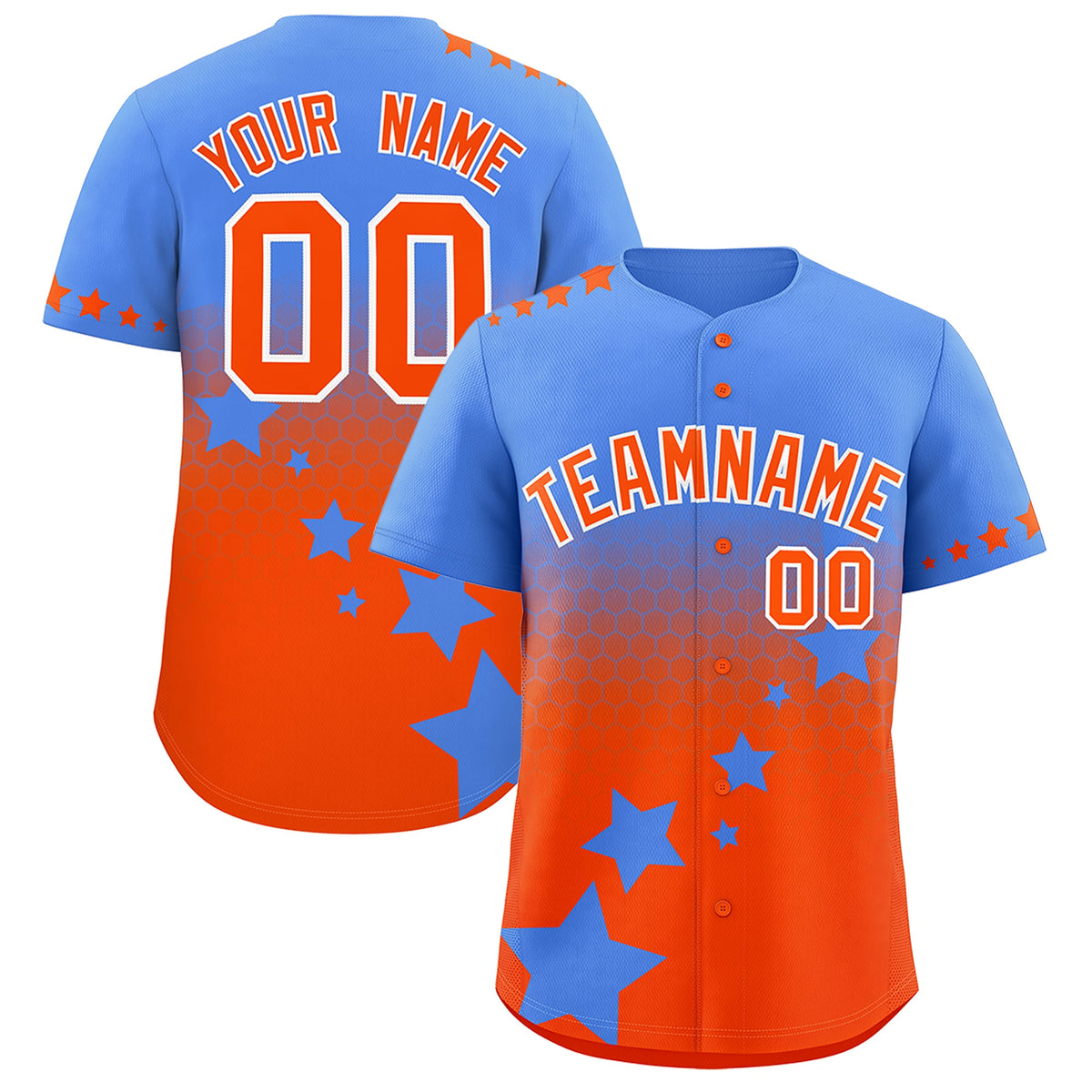 Custom Powder Blue Orange White Rising Stars Series Gradient Fashion Baseball Jersey| KXKSHOP