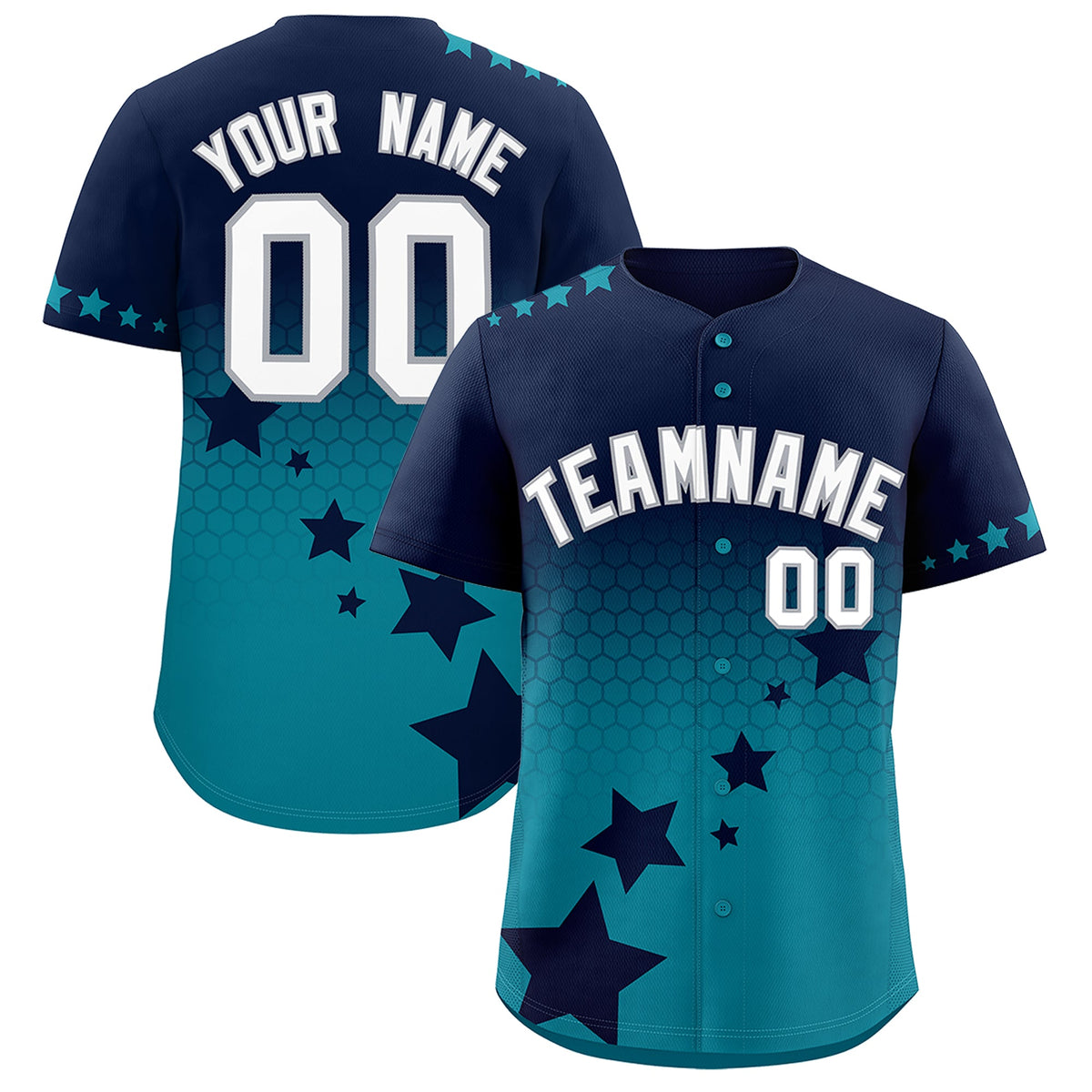 Custom Navy Teal White Rising Stars Series Gradient Fashion Baseball Jersey| KXKSHOP
