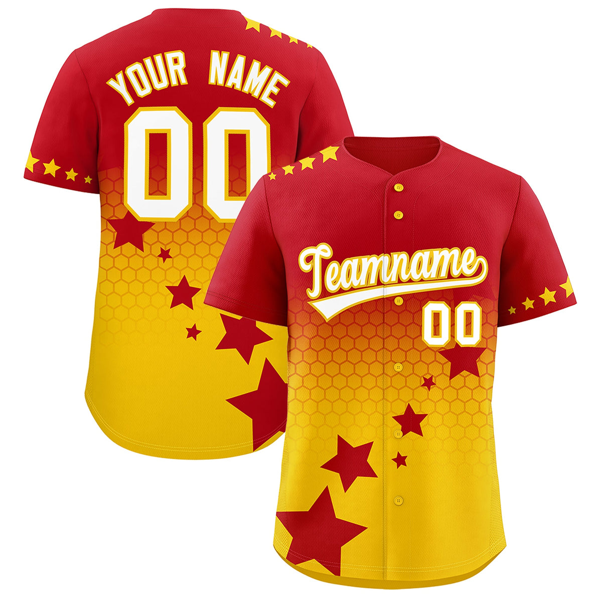 Custom Red Gold White Rising Stars Series Gradient Fashion Baseball Jersey| KXKSHOP